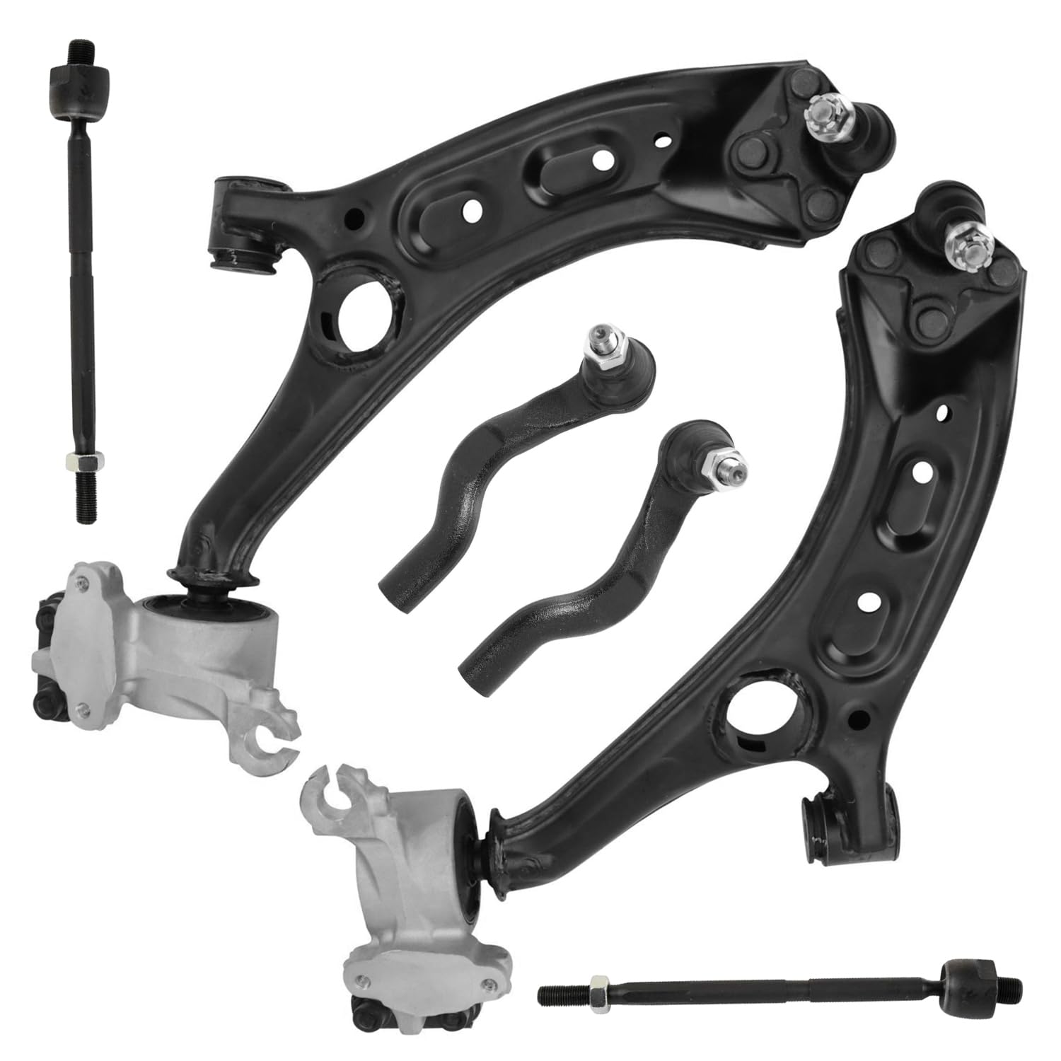 6pc Front Lower Control Arms Inner Outer Tie Rods Suspension Kit