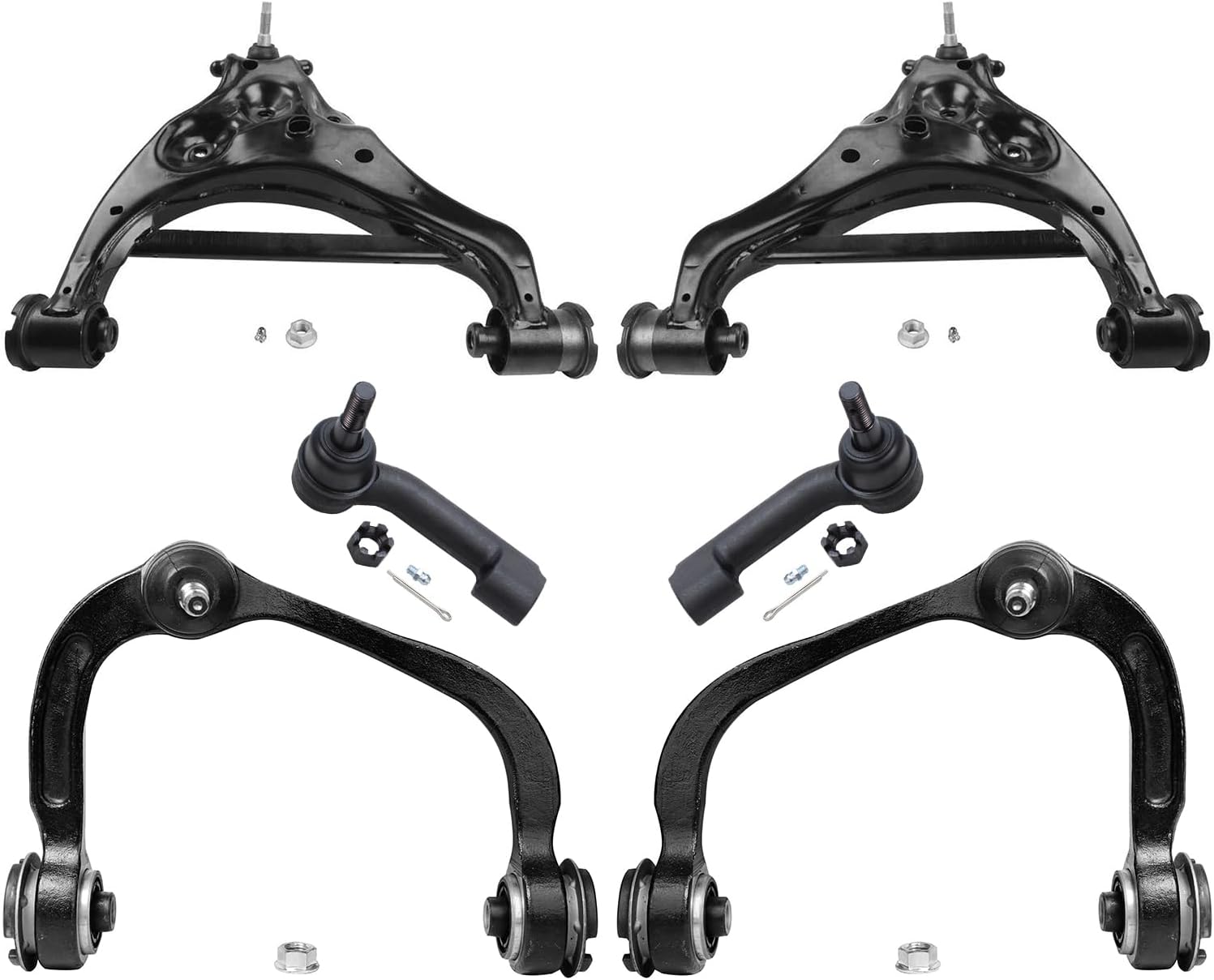 6pc Front Upper Lower Control Arms Outer Tie Rods Suspension Kit