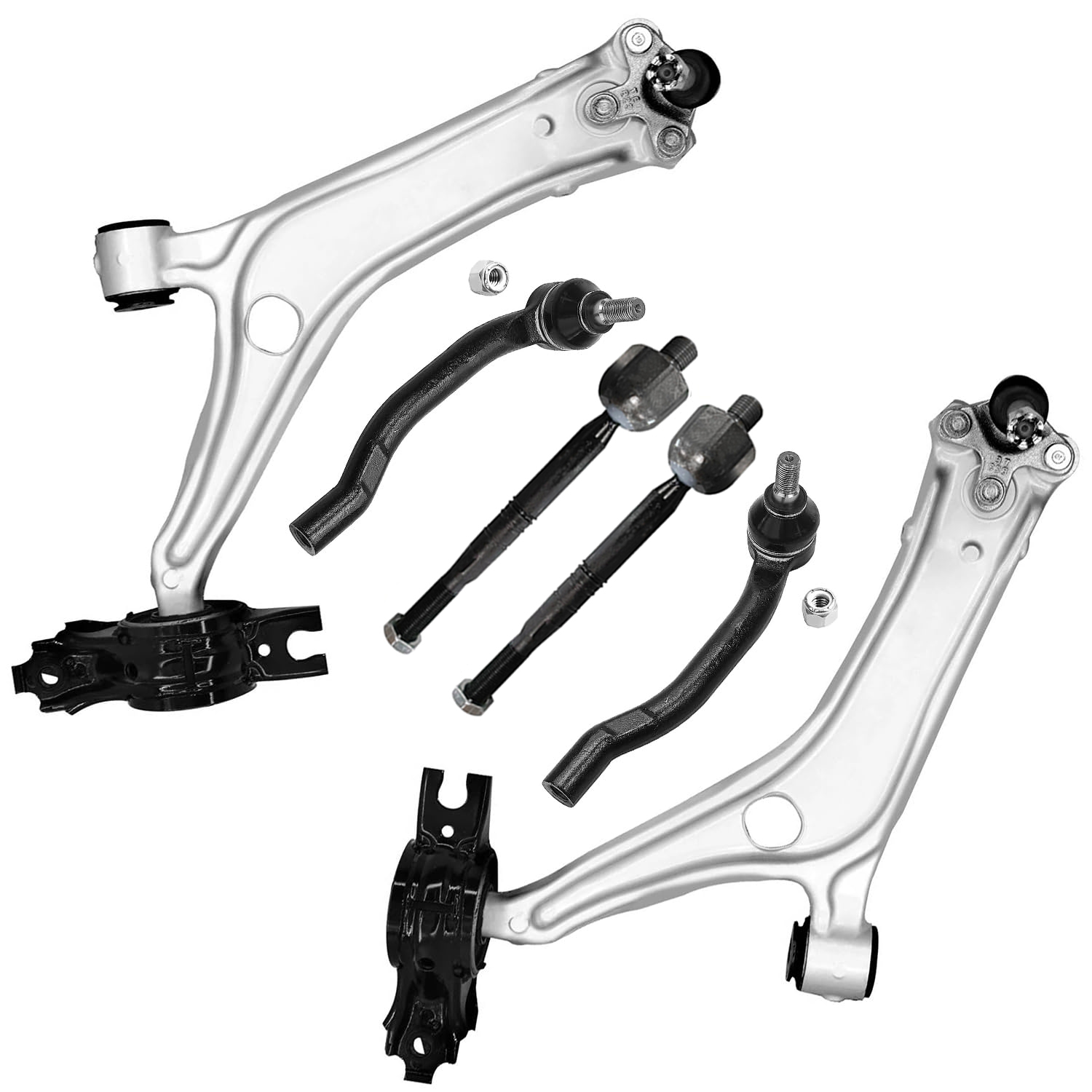 6pc Front Lower Control Arms Inner Outer Tie Rods Suspension Kit