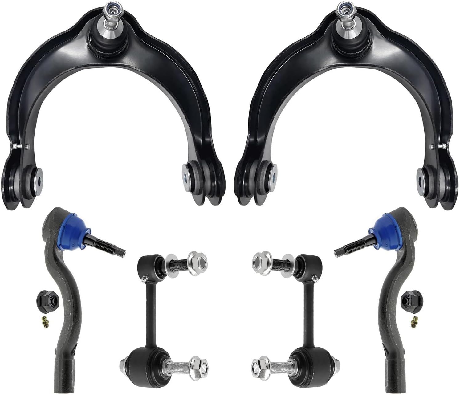 6pc Front Upper Control Arms Outer Tie Rods Sway Bar Links Suspension Kit