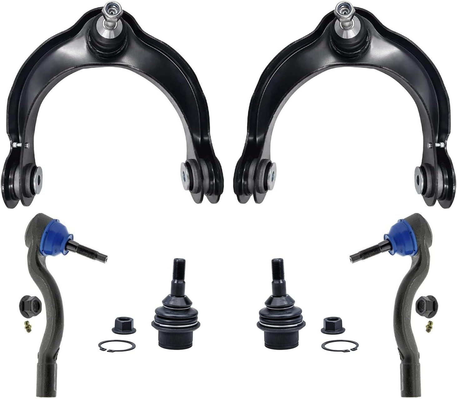 6pc Front Upper Control Arms Lower Ball Joints Outer Tie Rods Suspension Kit