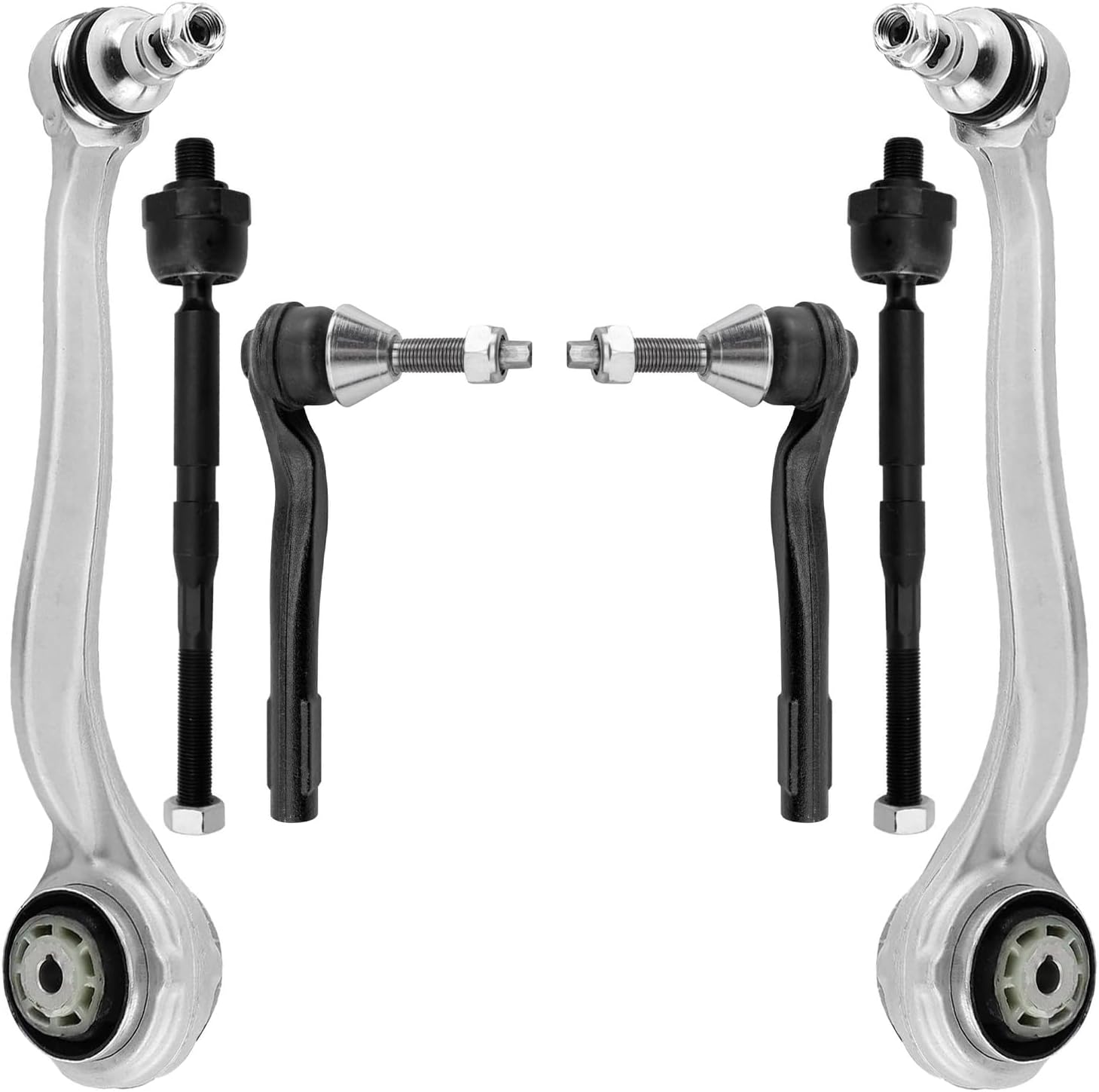 6pc Front Lower Forward Control Arms Inner Outer Tie Rods Suspension Kit