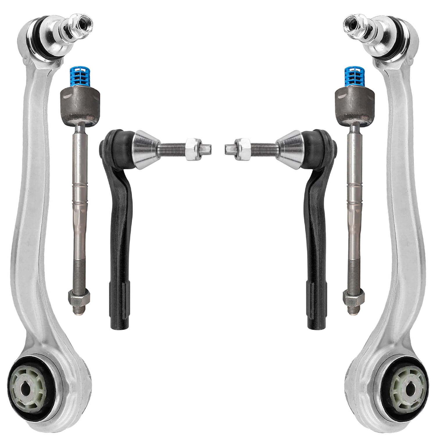 6pc Front Lower Forward Control Arms Inner Outer Tie Rods Suspension Kit