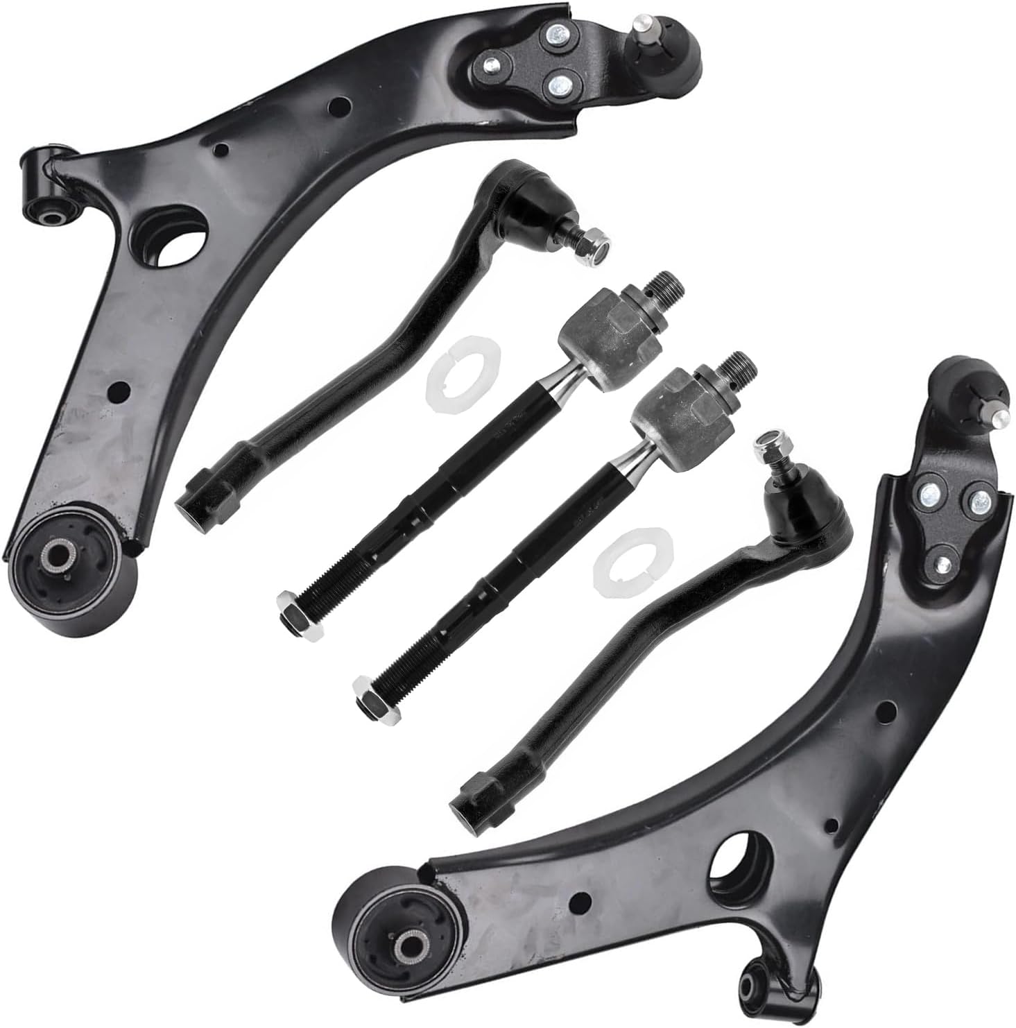 6pc Front Lower Control Arms Inner Outer Tie Rods Suspension Kit