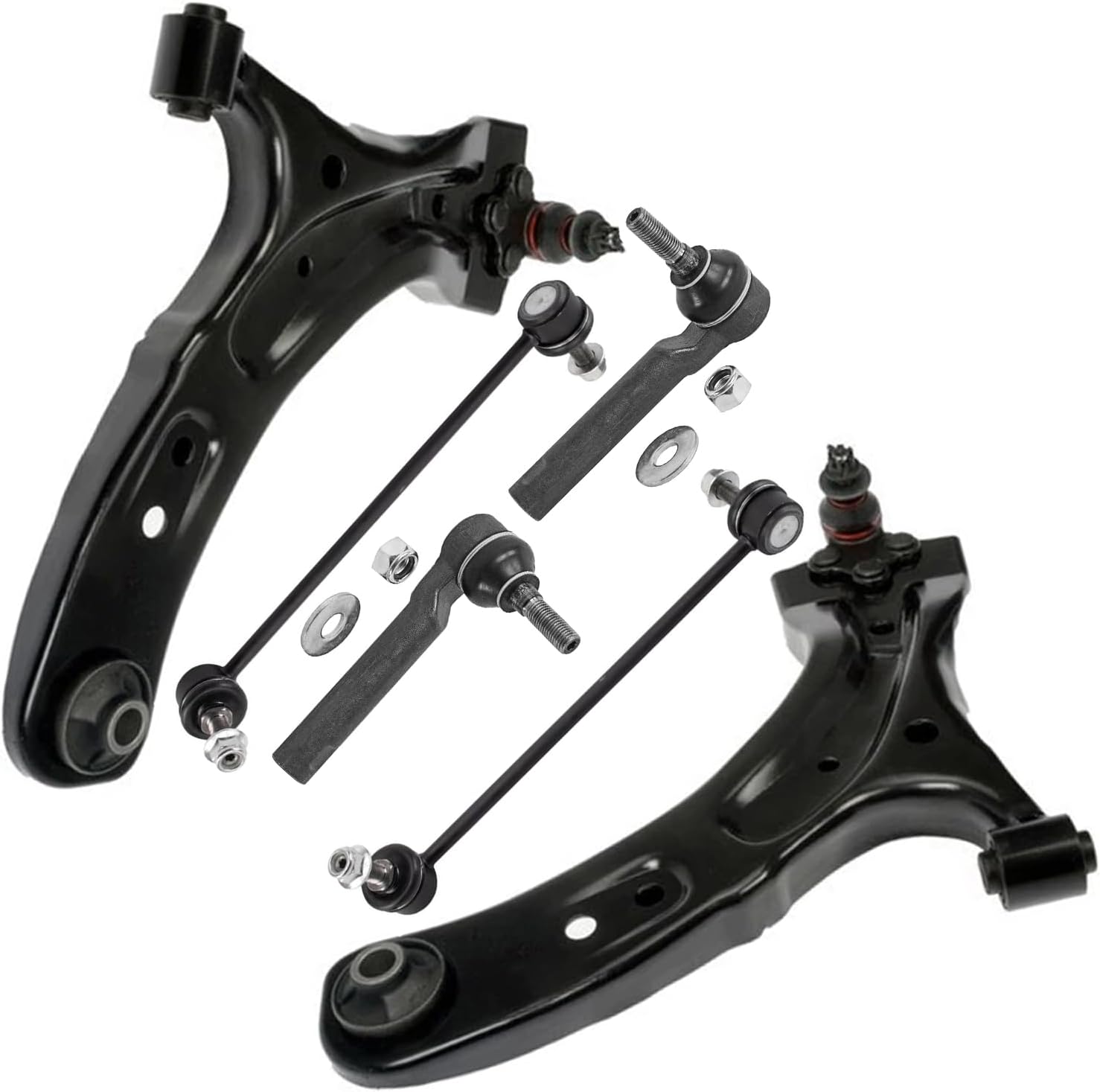 6pc Front Lower Control Arms Sway Bar Links Outer Tie Rods Suspension Kit