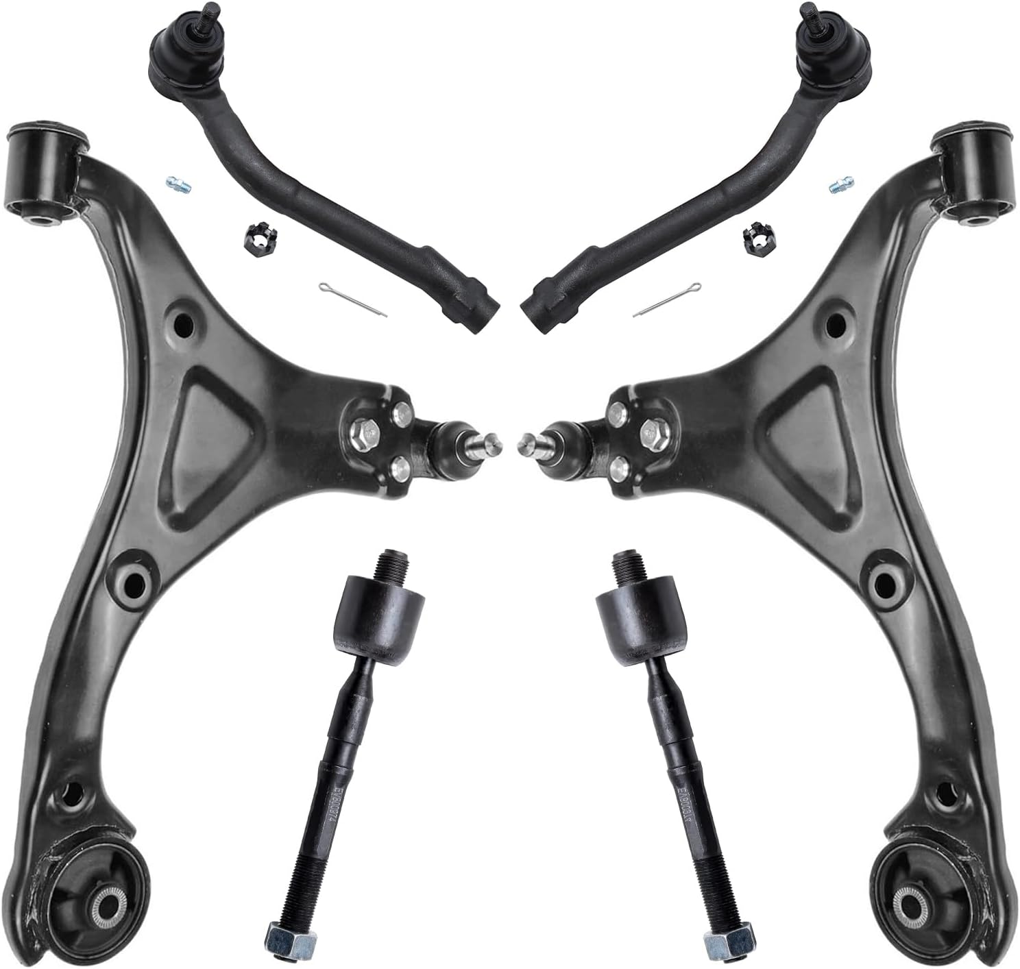 6pc Front Lower Control Arms Inner Outer Tie Rods Suspension Kit