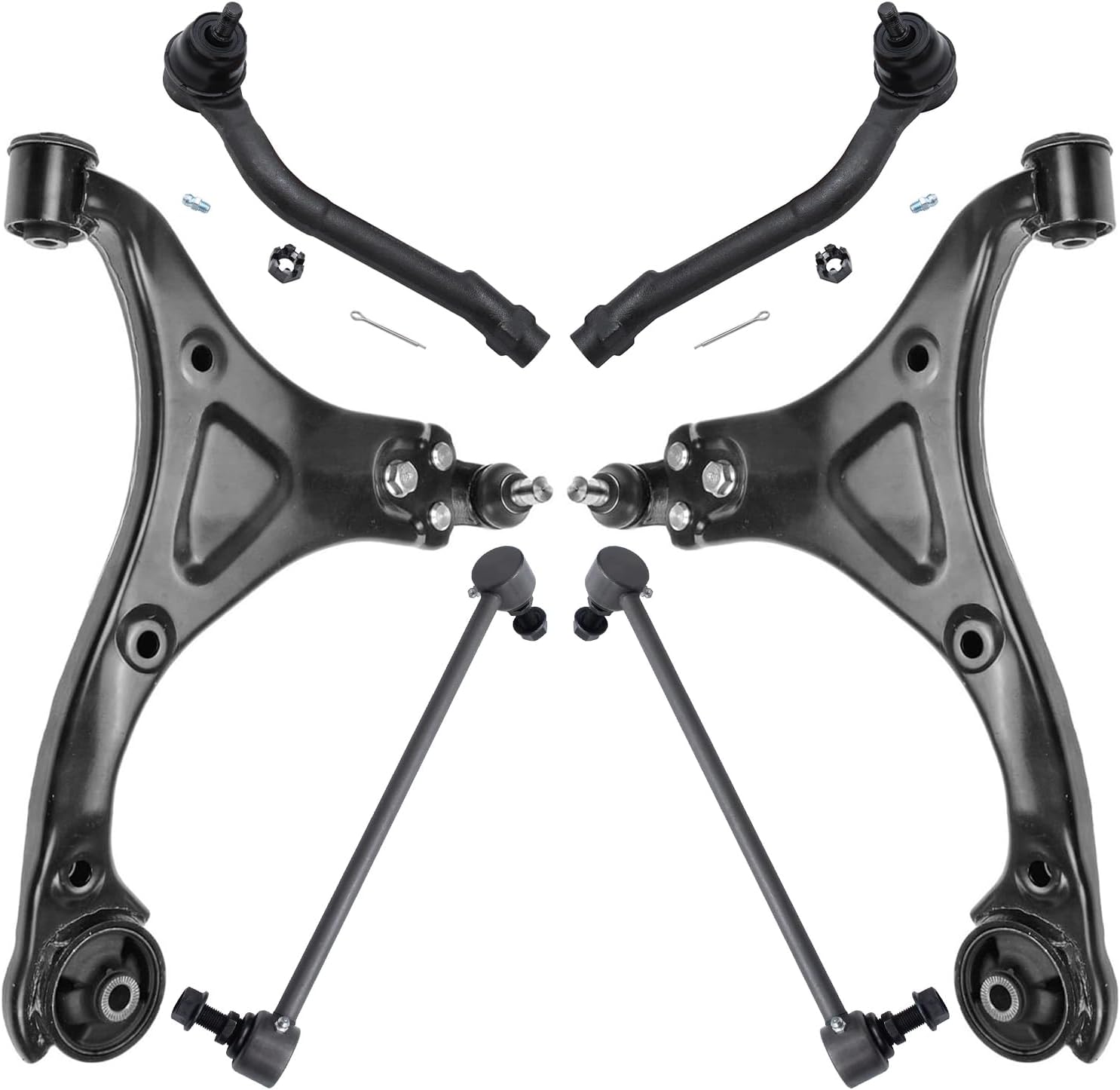 6pc Front Lower Control Arms Sway Bar Links Outer Tie Rods Suspension Kit