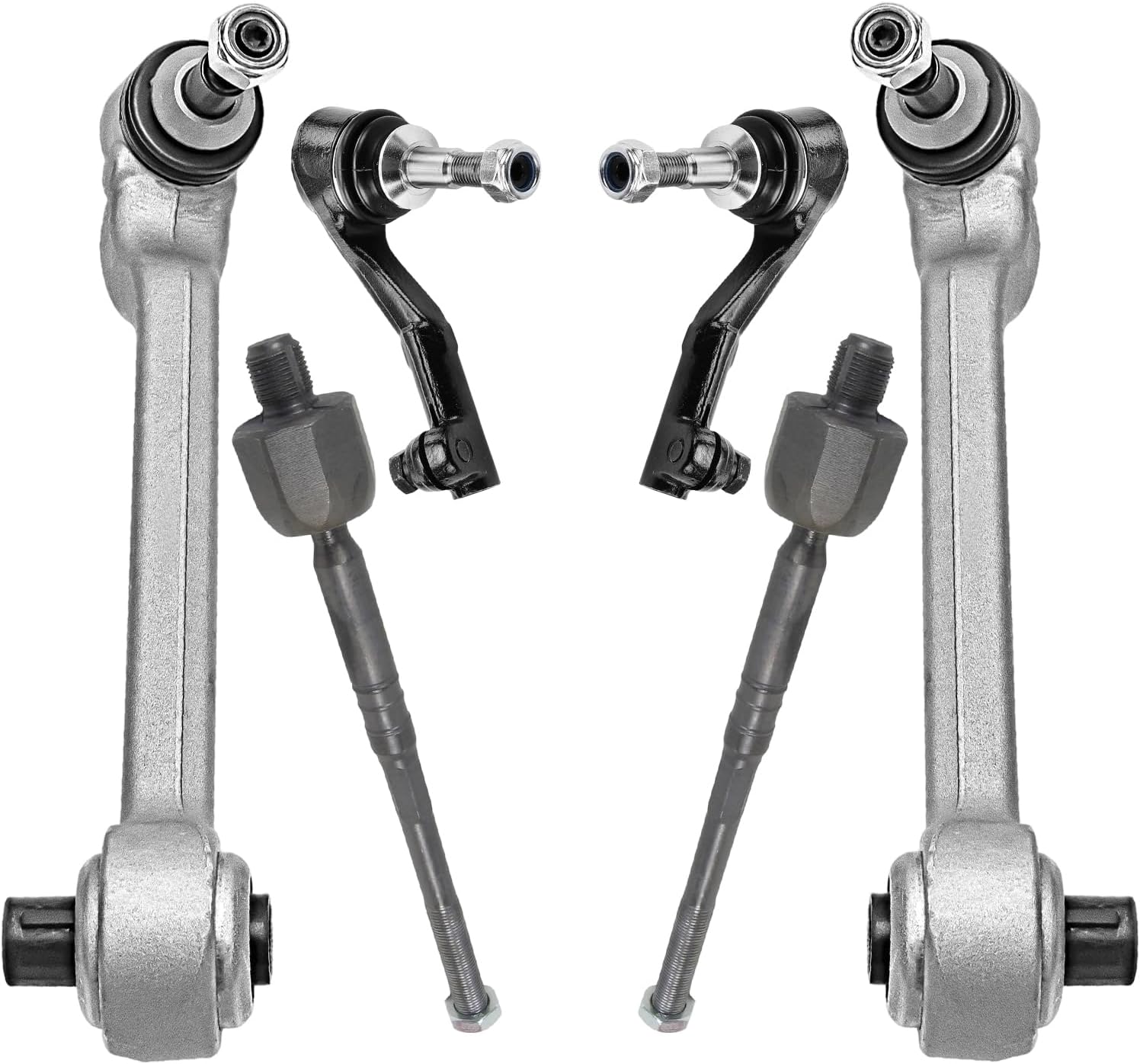 6pc Front Lower Rearward Control Arms Inner Outer Tie Rods Suspension Kit