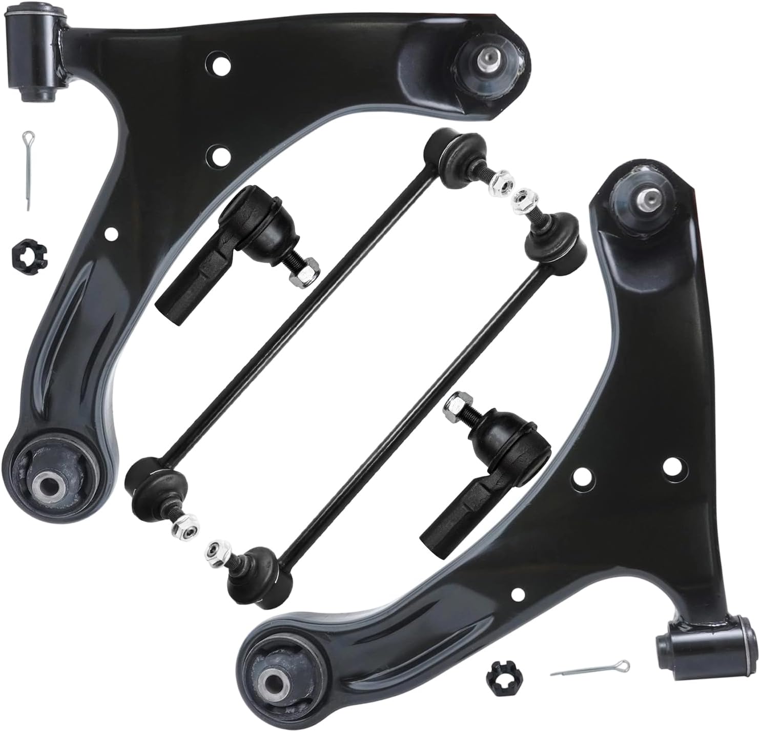 6pc Front Lower Control Arms Sway Bar Links Outer Tie Rods Suspension Kit