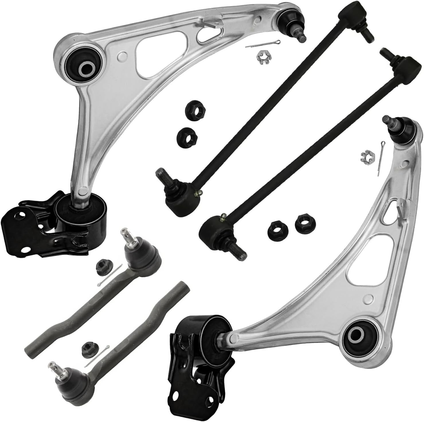 6pc Front Lower Control Arms Sway Bar Links Outer Tie Rods Suspension Kit