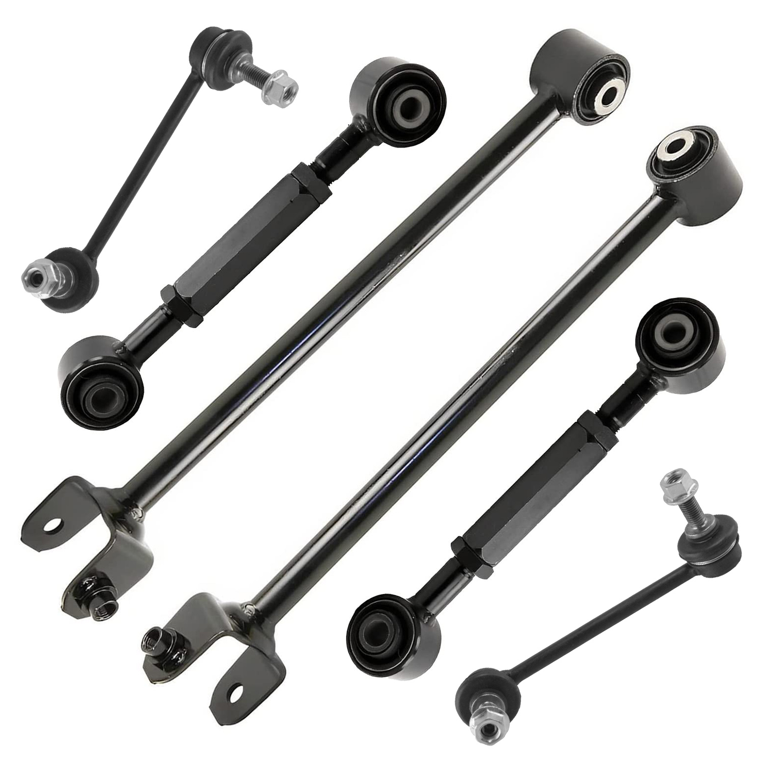 6pc Rear Upper Lower Forward Rearward Control Arms Sway Bar Links Suspension Kit