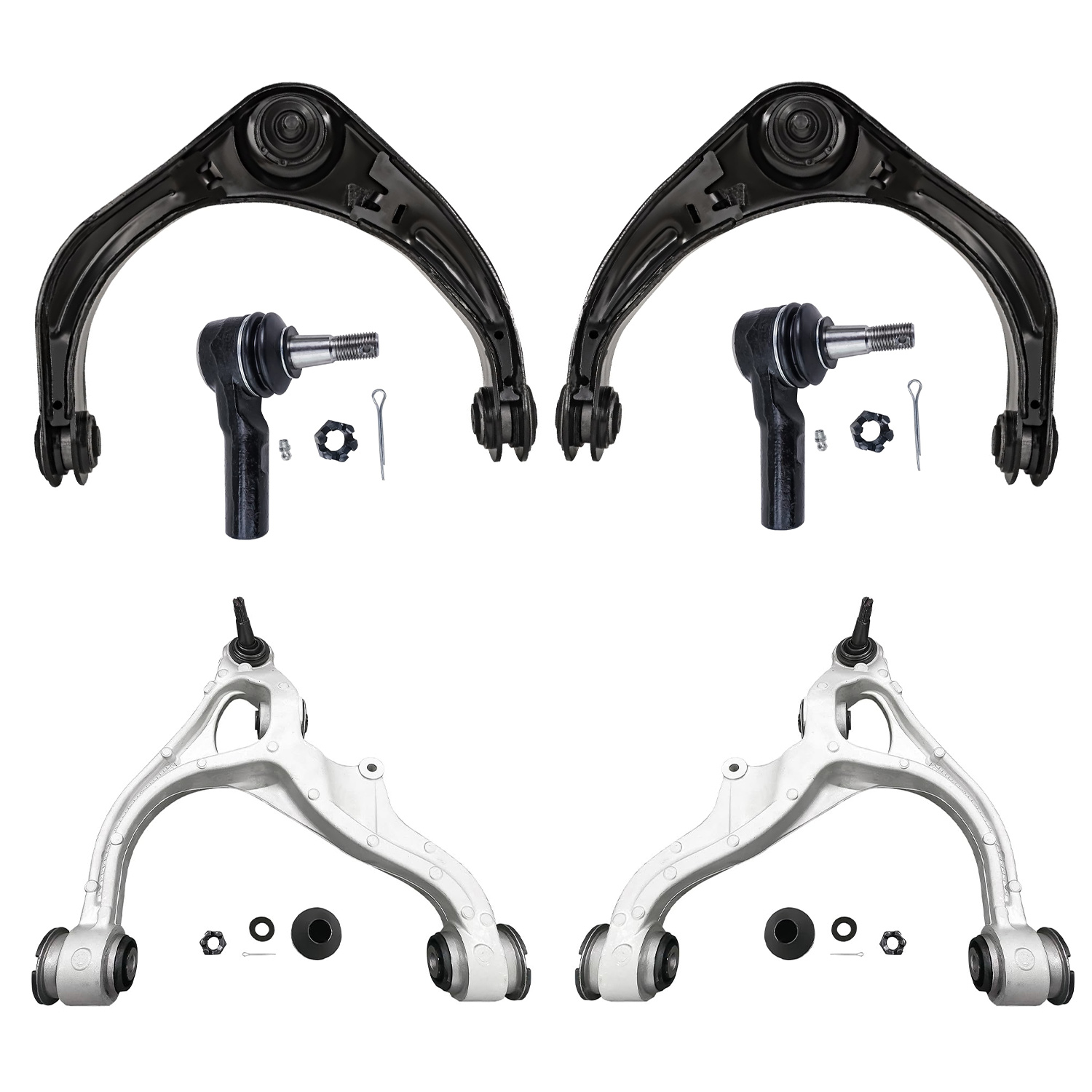 6pc Front Upper Lower Control Arms Outer Tie Rods Suspension Kit