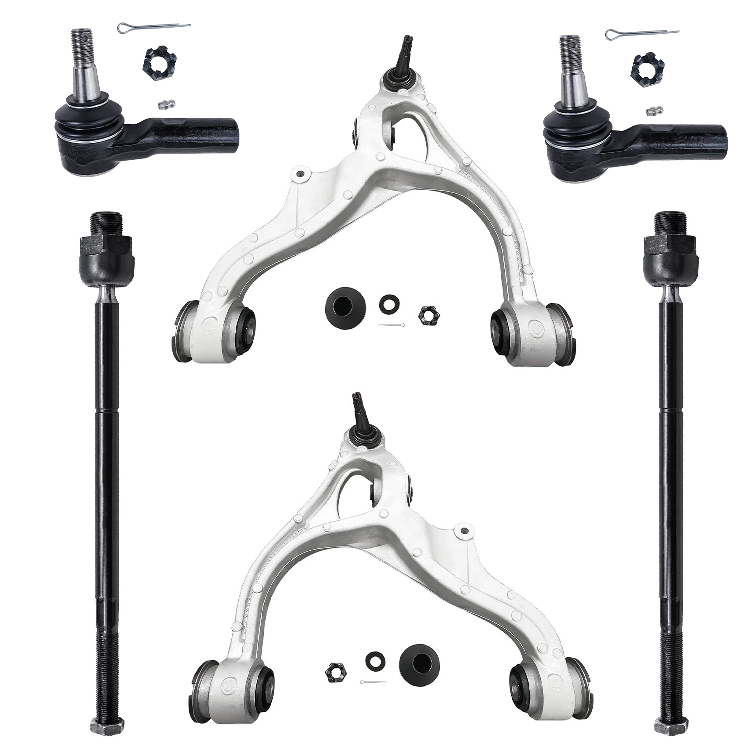 6pc Front Lower Control Arms Inner Outer Tie Rods Suspension Kit