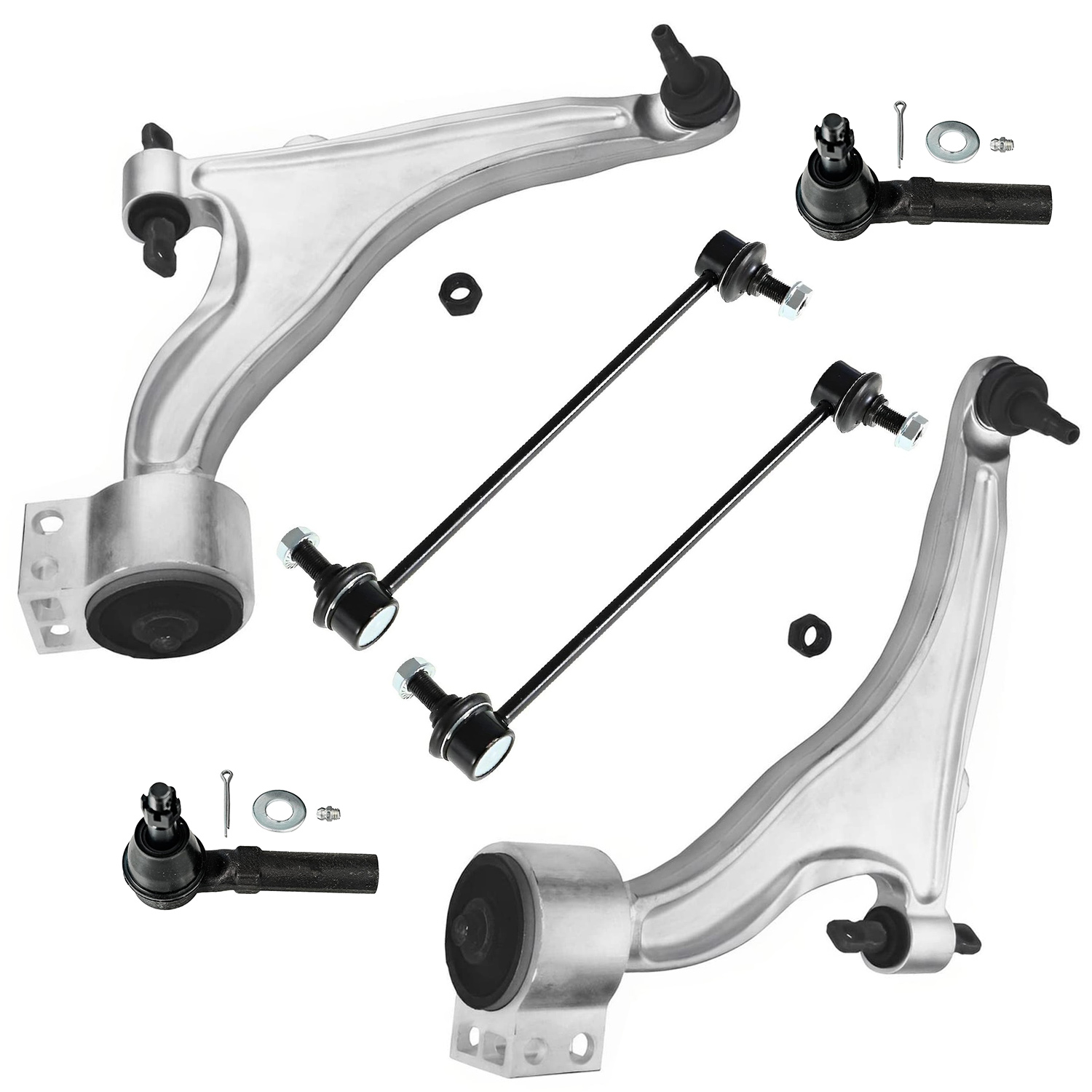 6pc Front Lower Control Arms Outer Tie Rods Sway Bar Links Suspension Kit