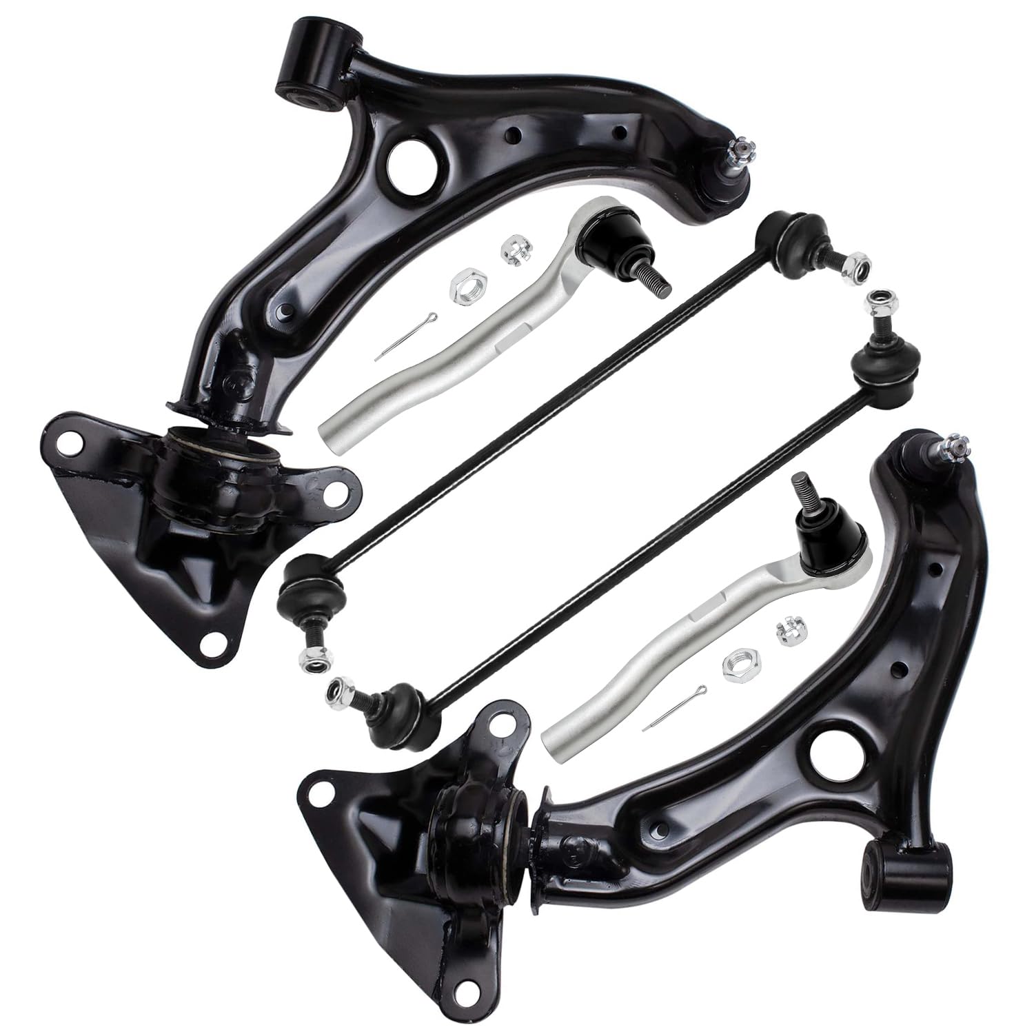 6pc Front Lower Control Arms Outer Tie Rods Sway Bar Links Suspension Kit