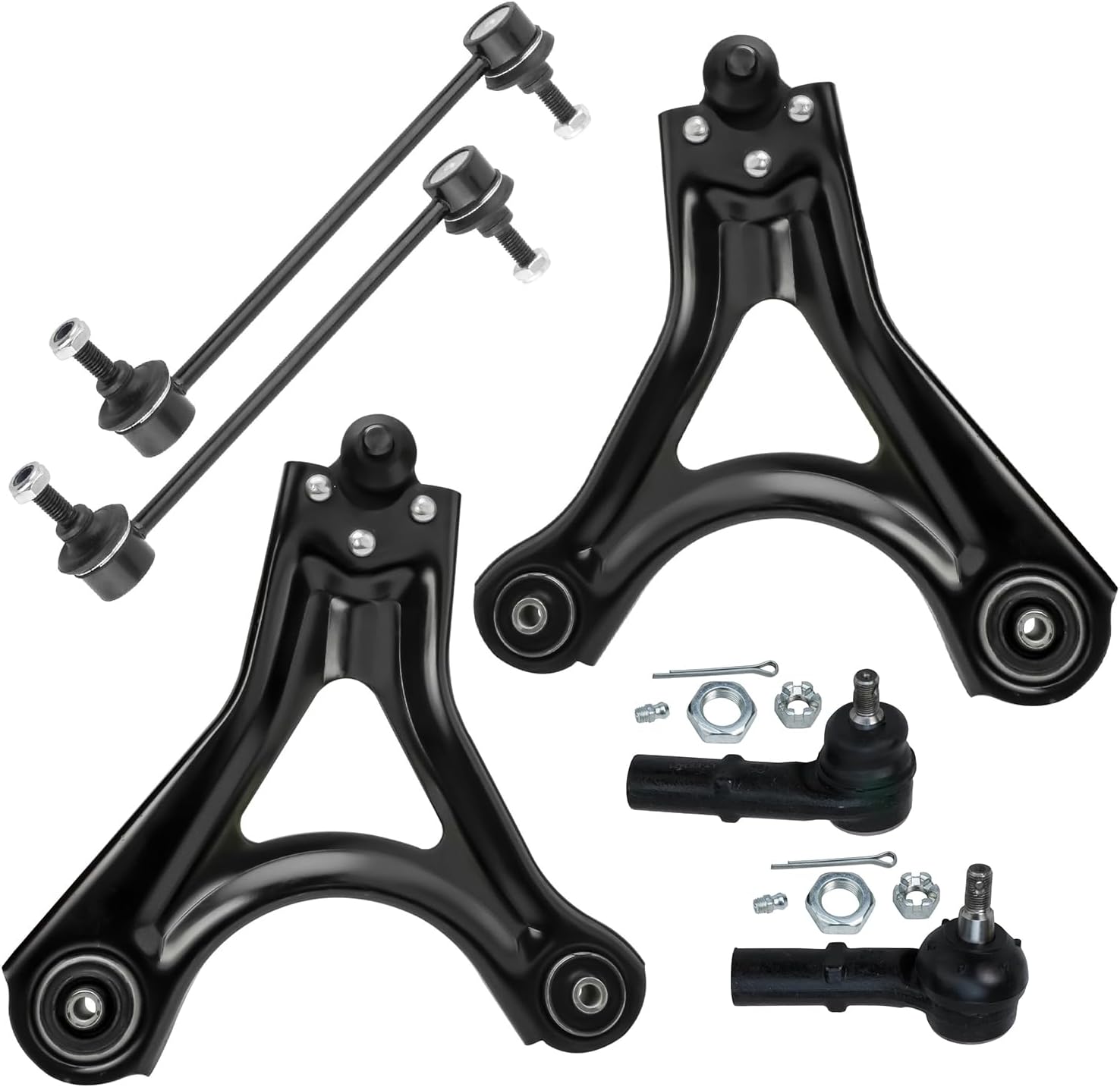 6pc Front Lower Control Arms Outer Tie Rods Sway Bar Links Suspension Kit