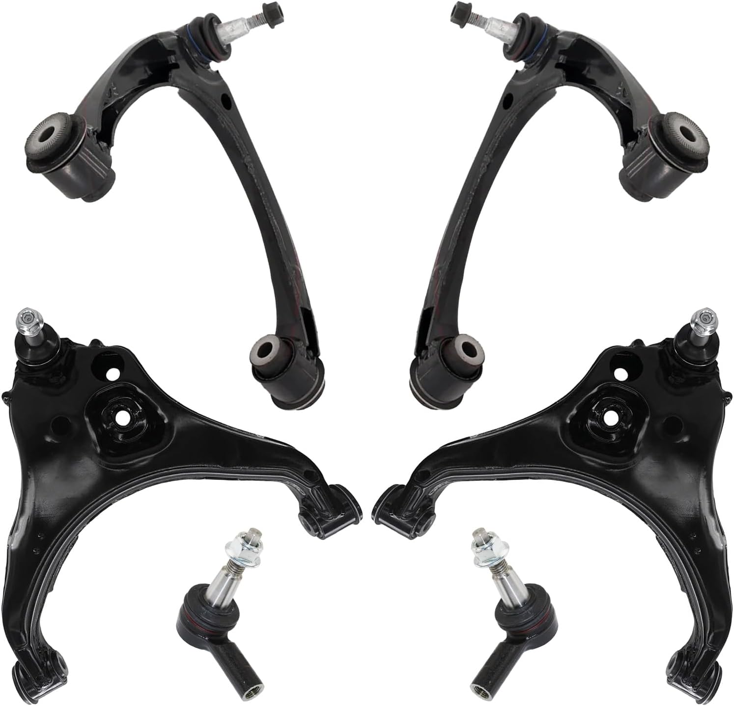 6pc Front Upper Lower Control Arms Outer Tie Rods Suspension Kit
