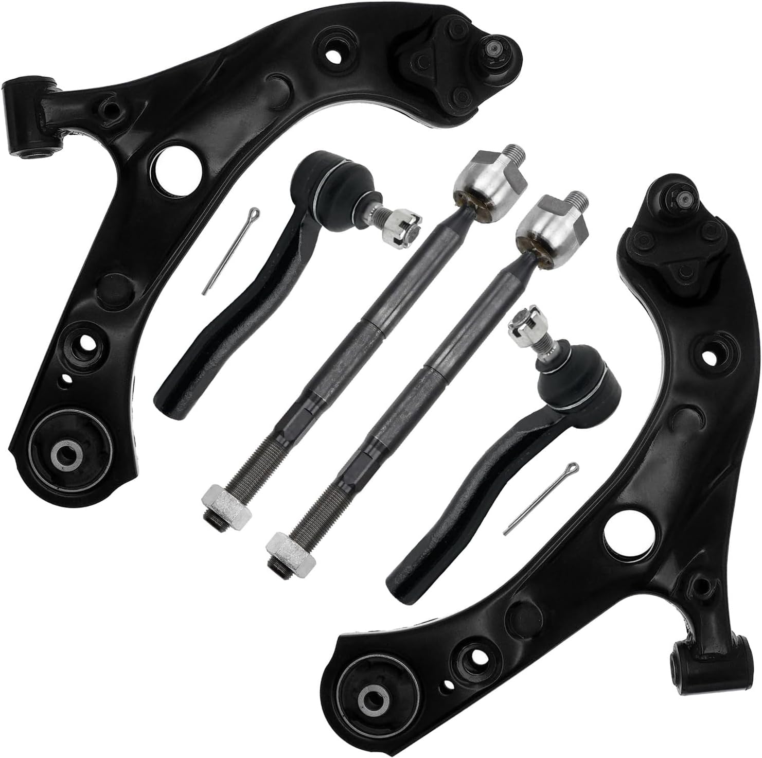 6pc Front Lower Control Arms Inner Outer Tie Rods Suspension Kit