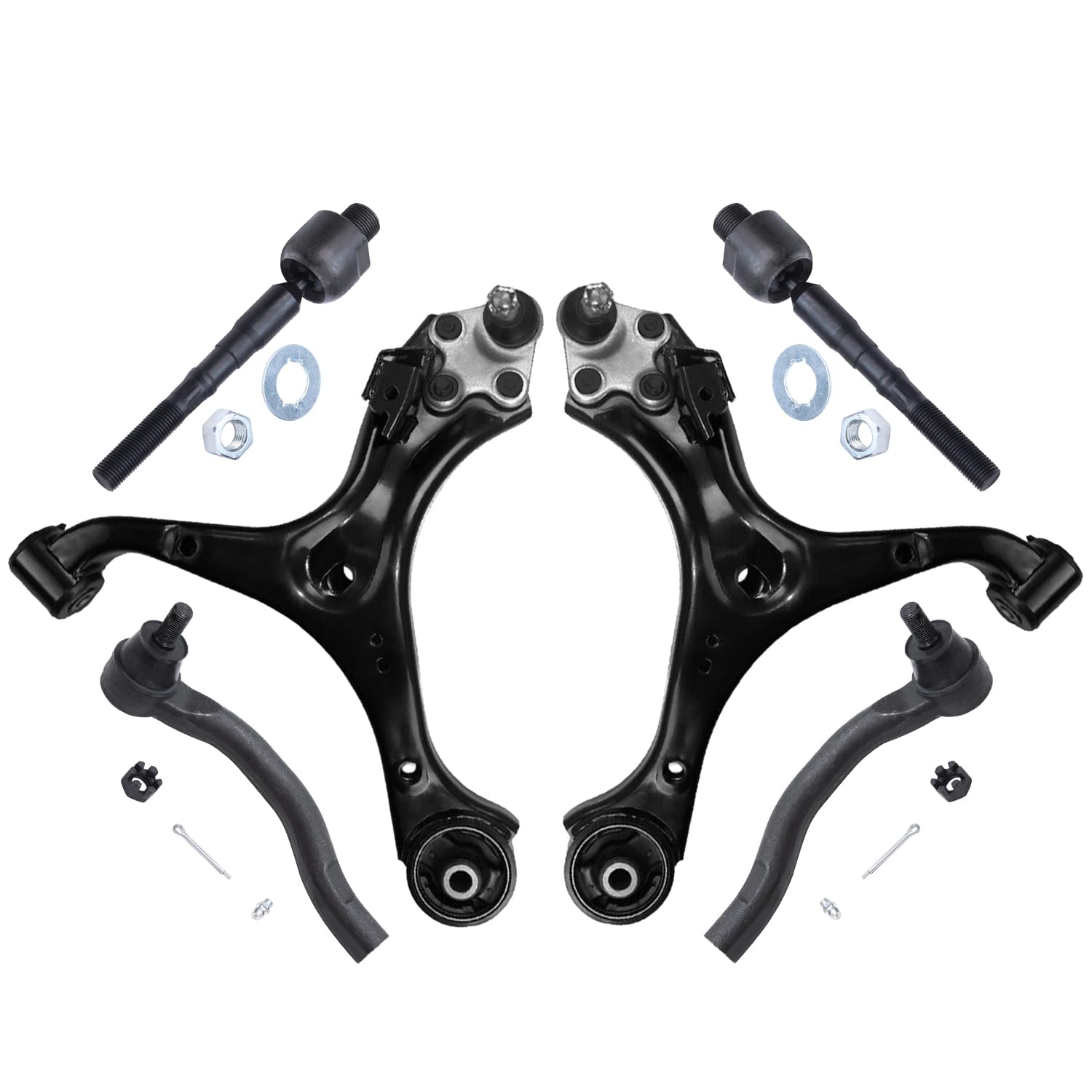 6pc Front Lower Control Arms Inner Outer Tie Rods Suspension Kit