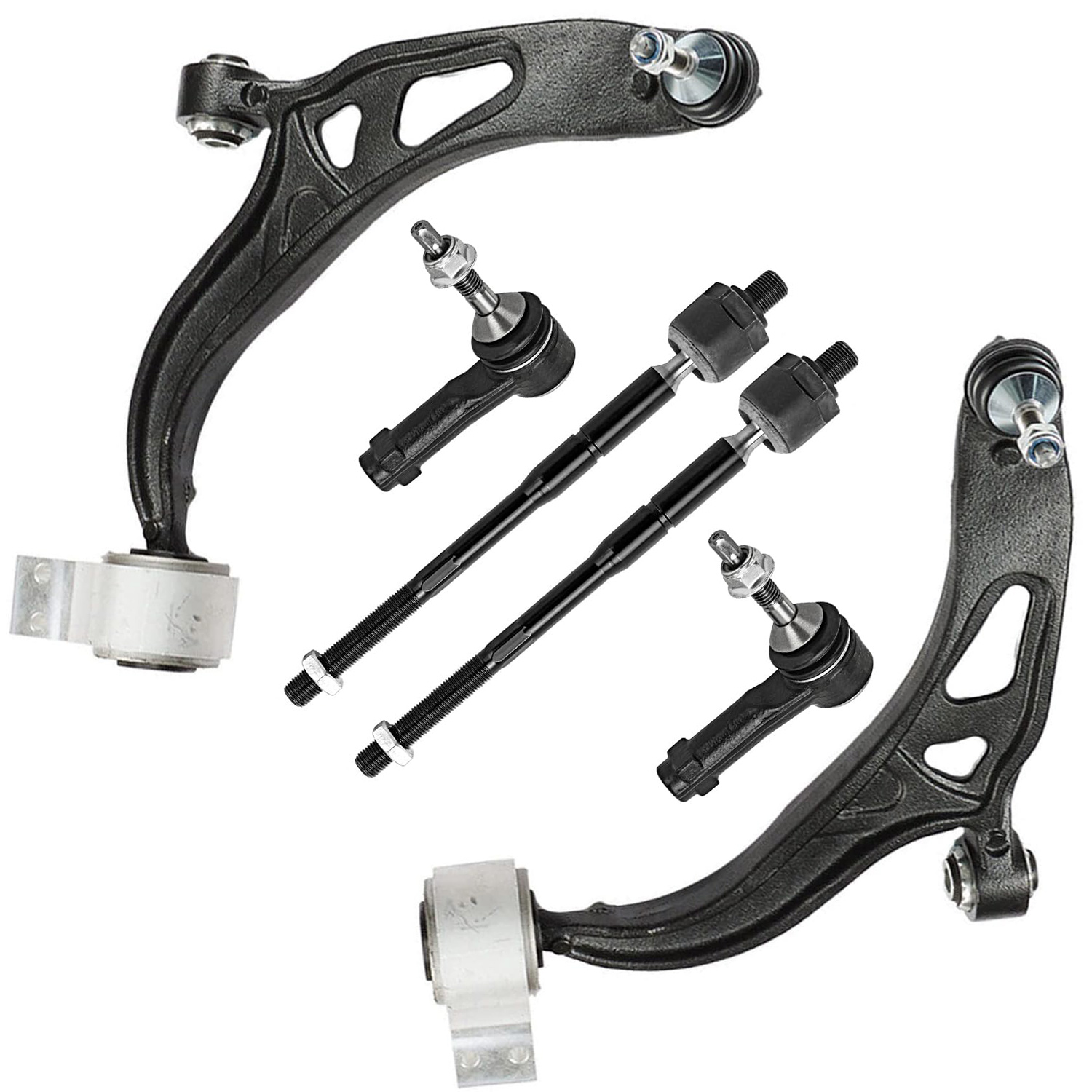 6pc Front Lower Control Arms Inner Outer Tie Rods Suspension Kit