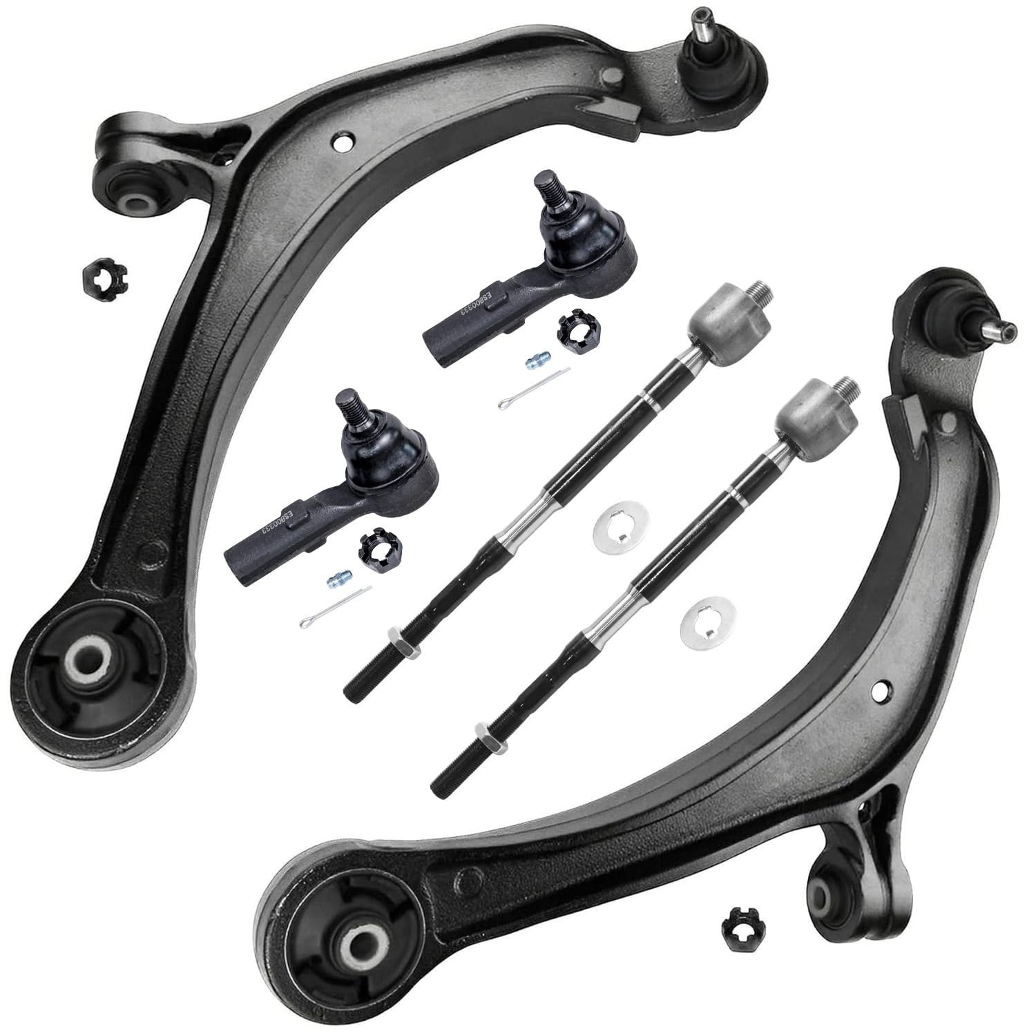 6pc Front Lower Control Arms Inner Outer Tie Rods Suspension Kit