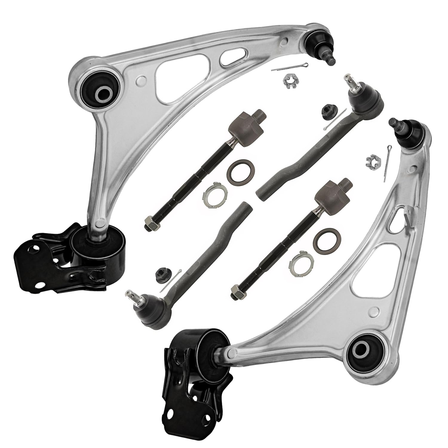 6pc Front Lower Control Arms Inner Outer Tie Rods Suspension Kit