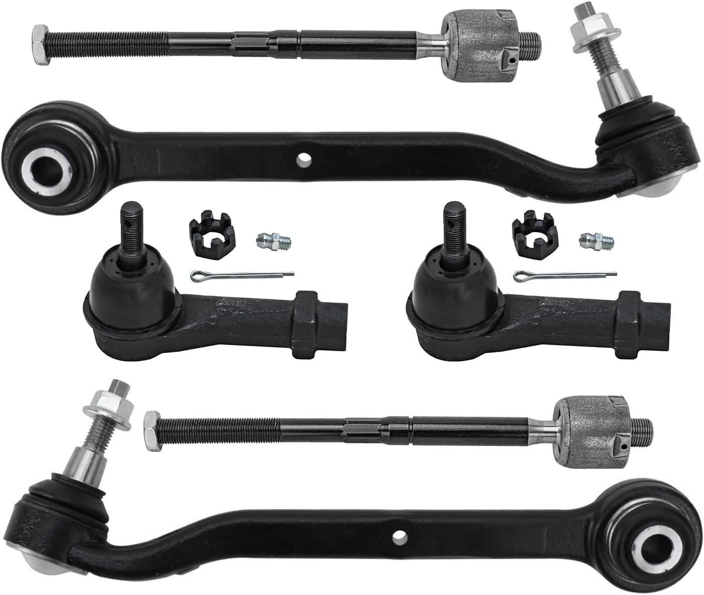 6pc Front Lower Rearward Control Arms Inner Outer Tie Rods Suspension Kit