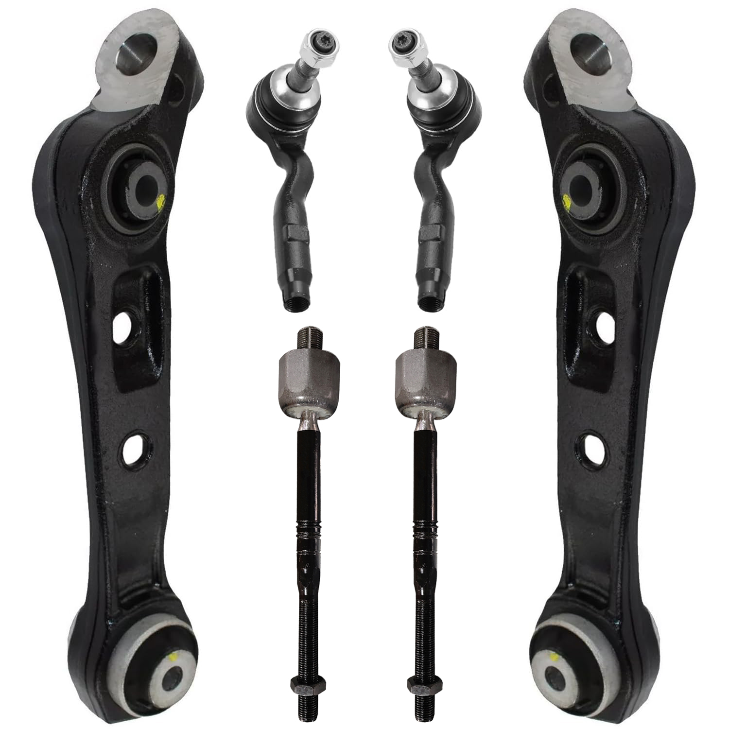 6pc Front Lower Rearward Control Arms Inner Outer Tie Rods Suspension Kit