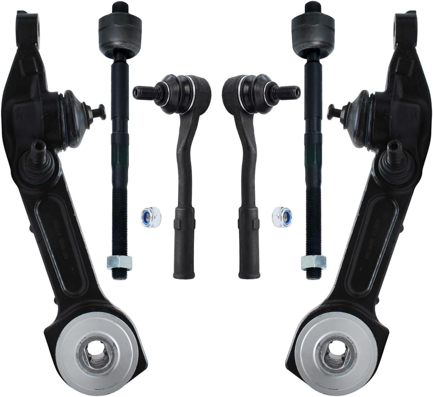 6pc Front Lower Rearward Control Arms Inner Outer Tie Rods Suspension Kit