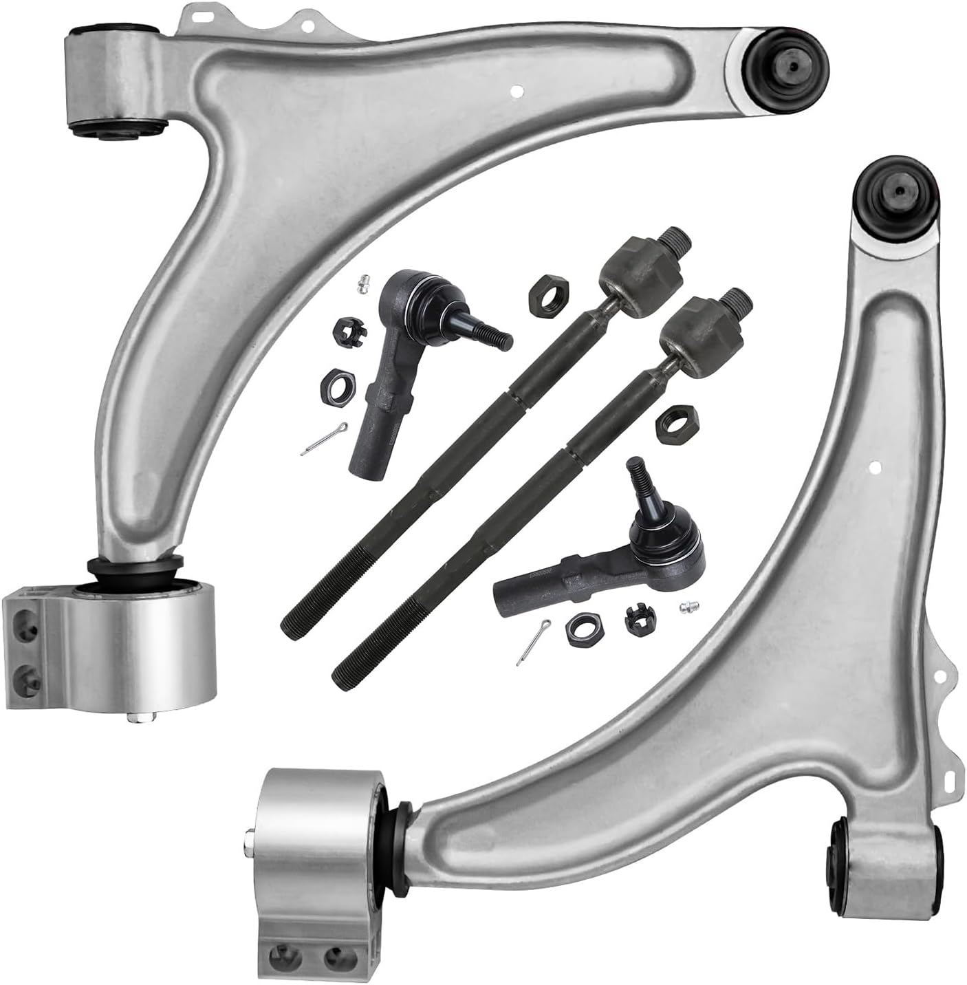 6pc Front Lower Control Arms Inner Outer Tie Rods Suspension Kit