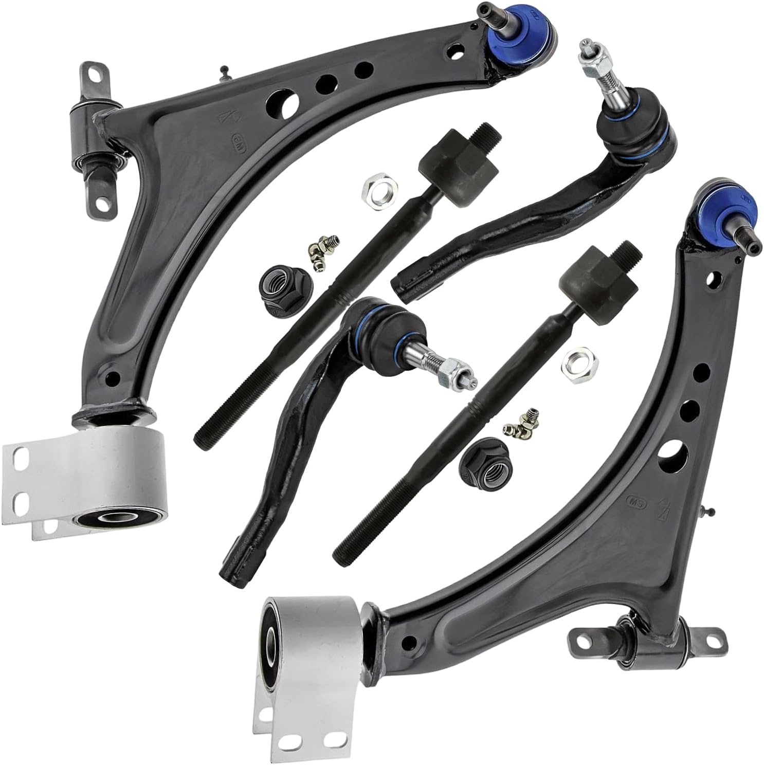 6pc Front Lower Control Arms Inner Outer Tie Rods Suspension Kit