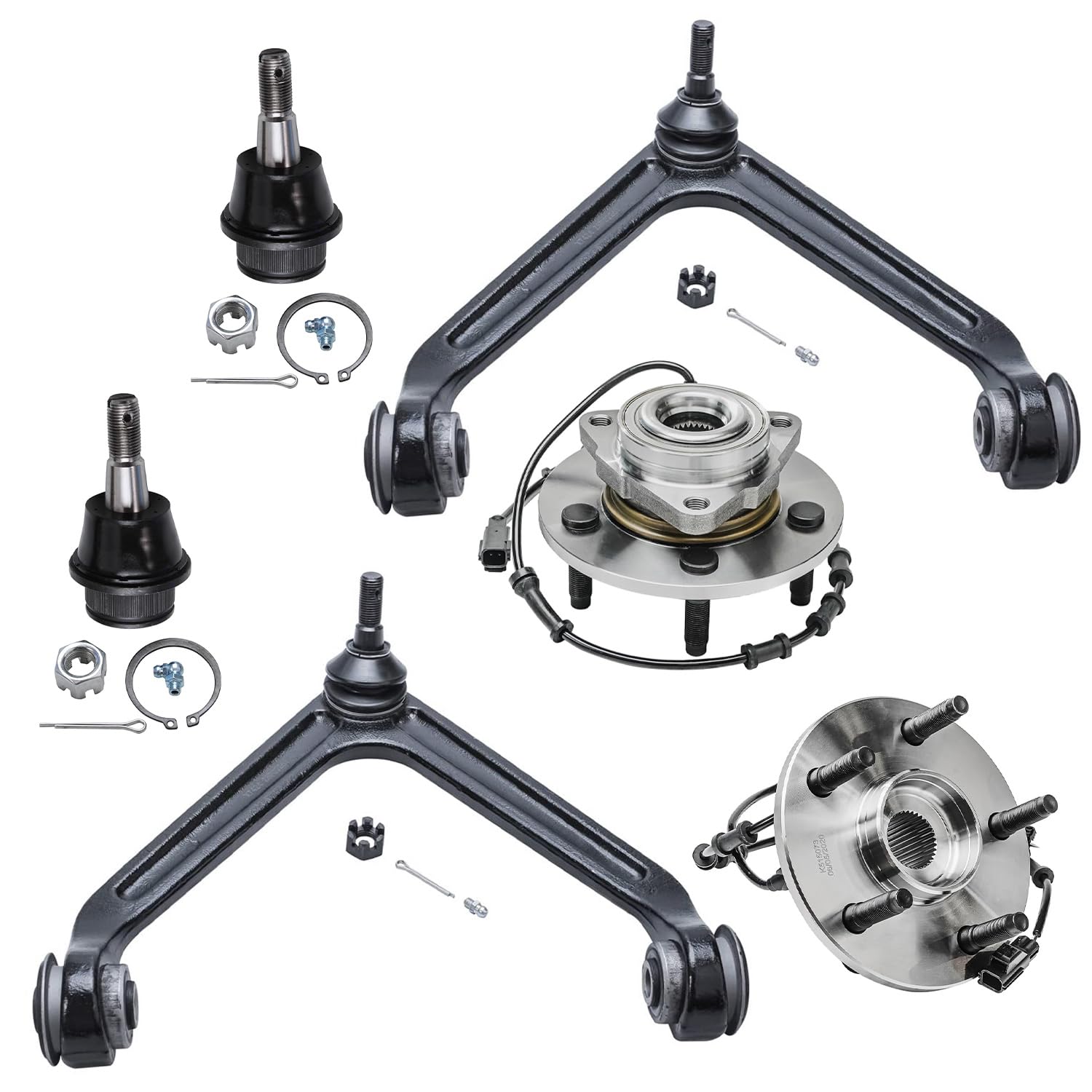 6pc Front Upper Control Arms Wheel Hub and Bearings Ball Joints Suspension Kit