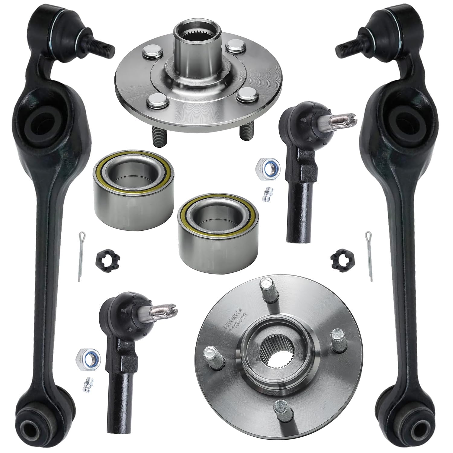 6pc Front Wheel Hub and Bearings Lower Control Arms Tie Rods Suspension Kit