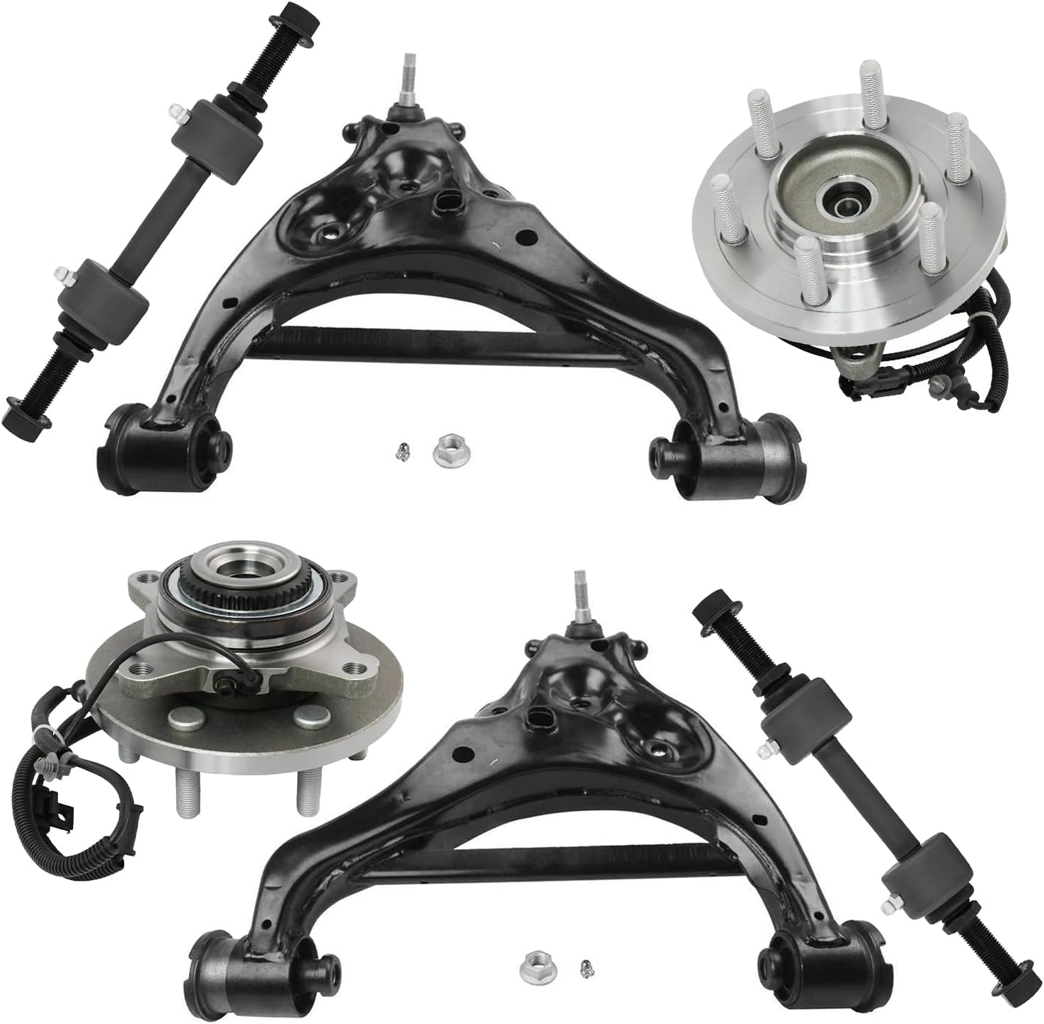 6pc Front Lower Control Arms Wheel Hub and Bearings Suspension Kit