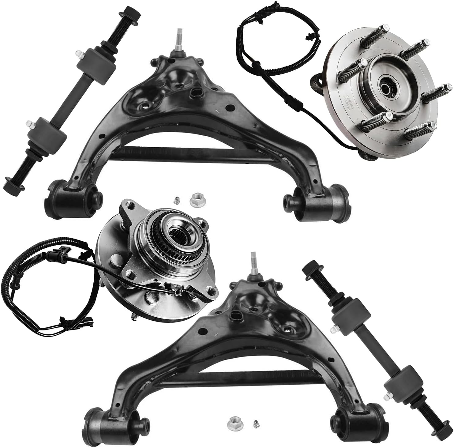 6pc Front Lower Control Arms Wheel Hub and Bearings Suspension Kit