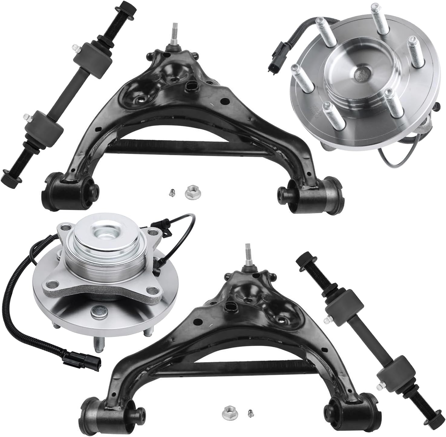 6pc Front Lower Control Arms Wheel Hub and Bearings Suspension Kit