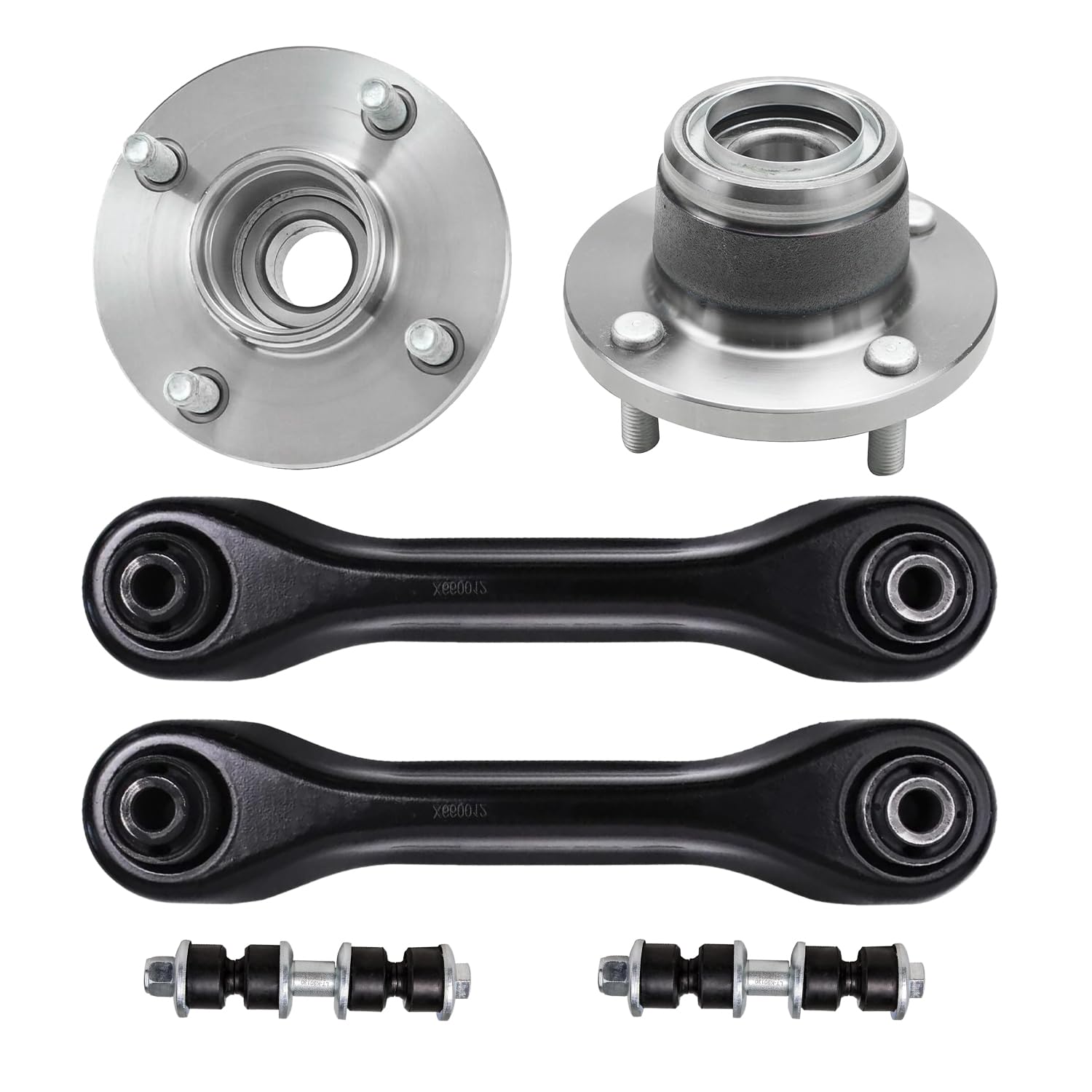 6pc Rear Lower Forward Control Arms Wheel Hub and Bearings Suspension Kit