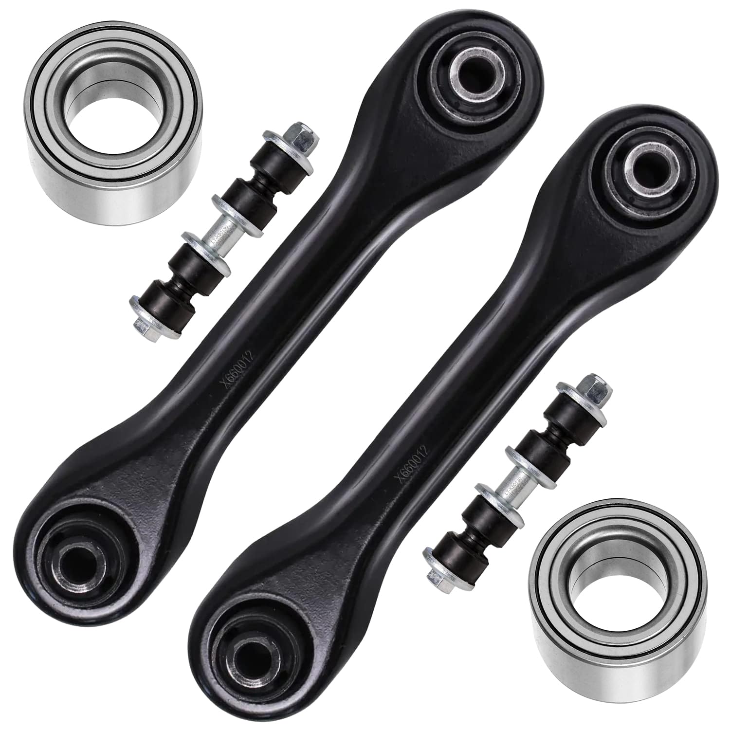 6pc Rear Lower Forward Control Arms Wheel Bearings Sway Bar Links Suspension Kit