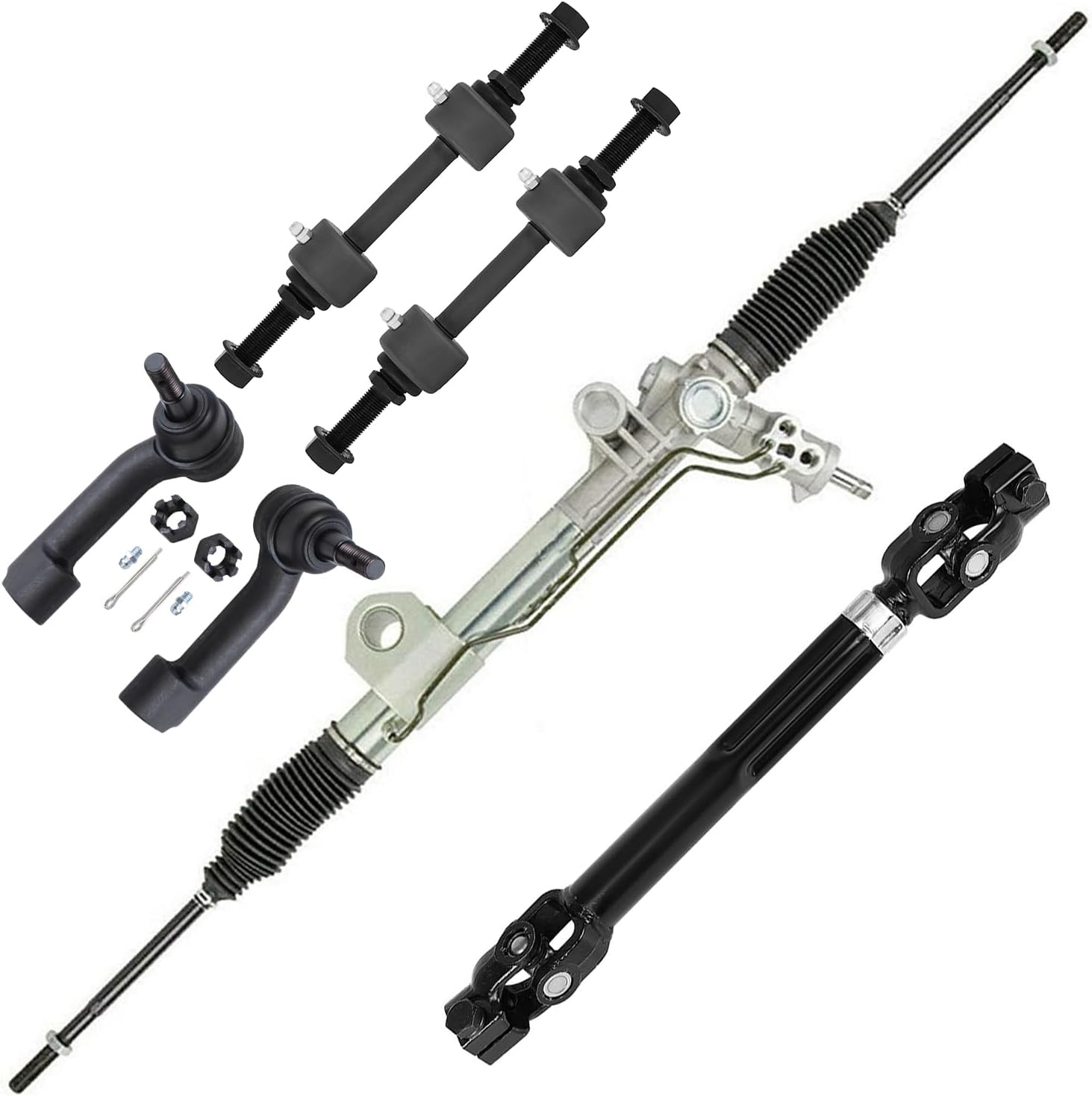 6pc Power Steering Rack and Pinion Lower Steering Shaft Suspension Kit