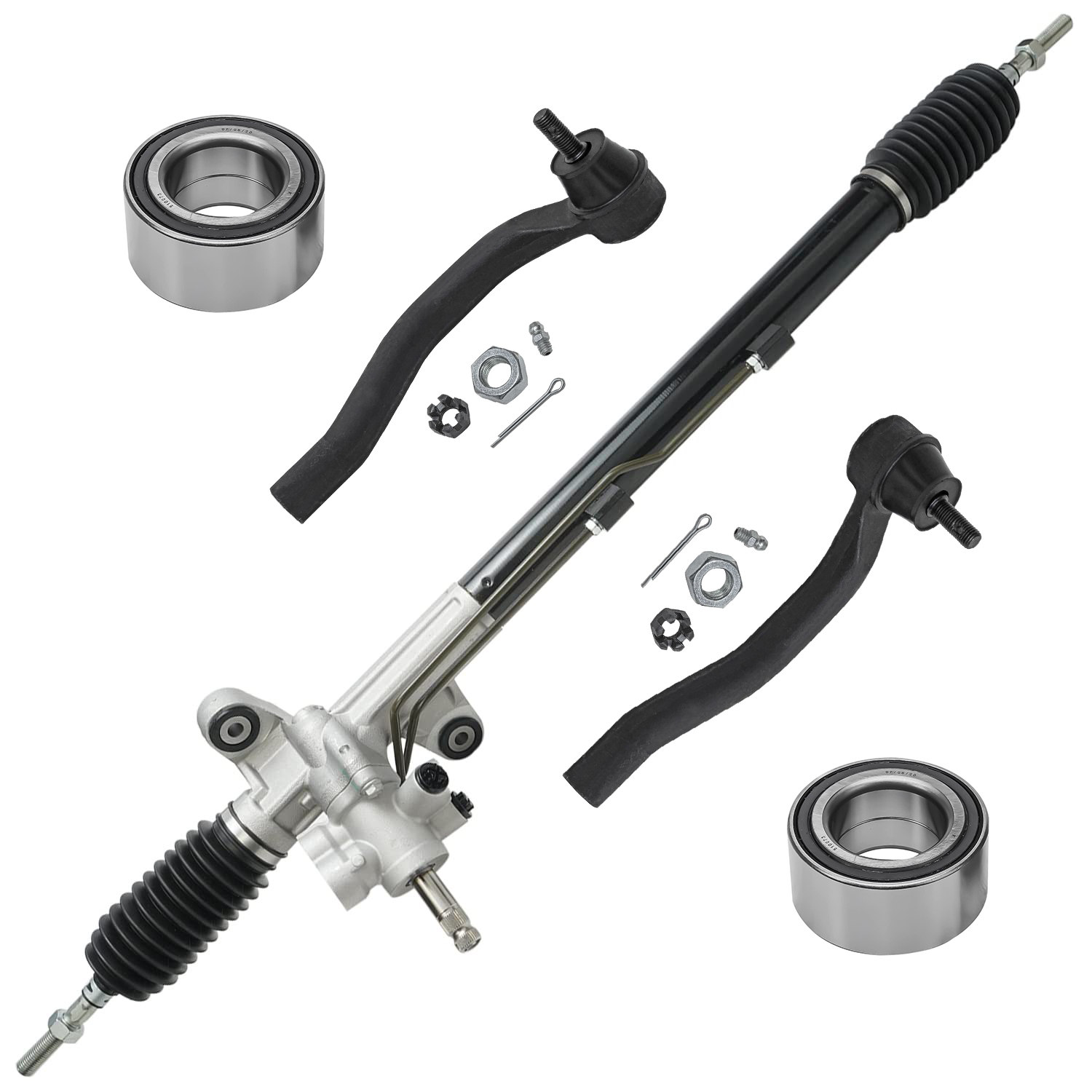 6pc Front Power Steering Rack and Pinion Wheel Bearings Tie Rods Suspension Kit