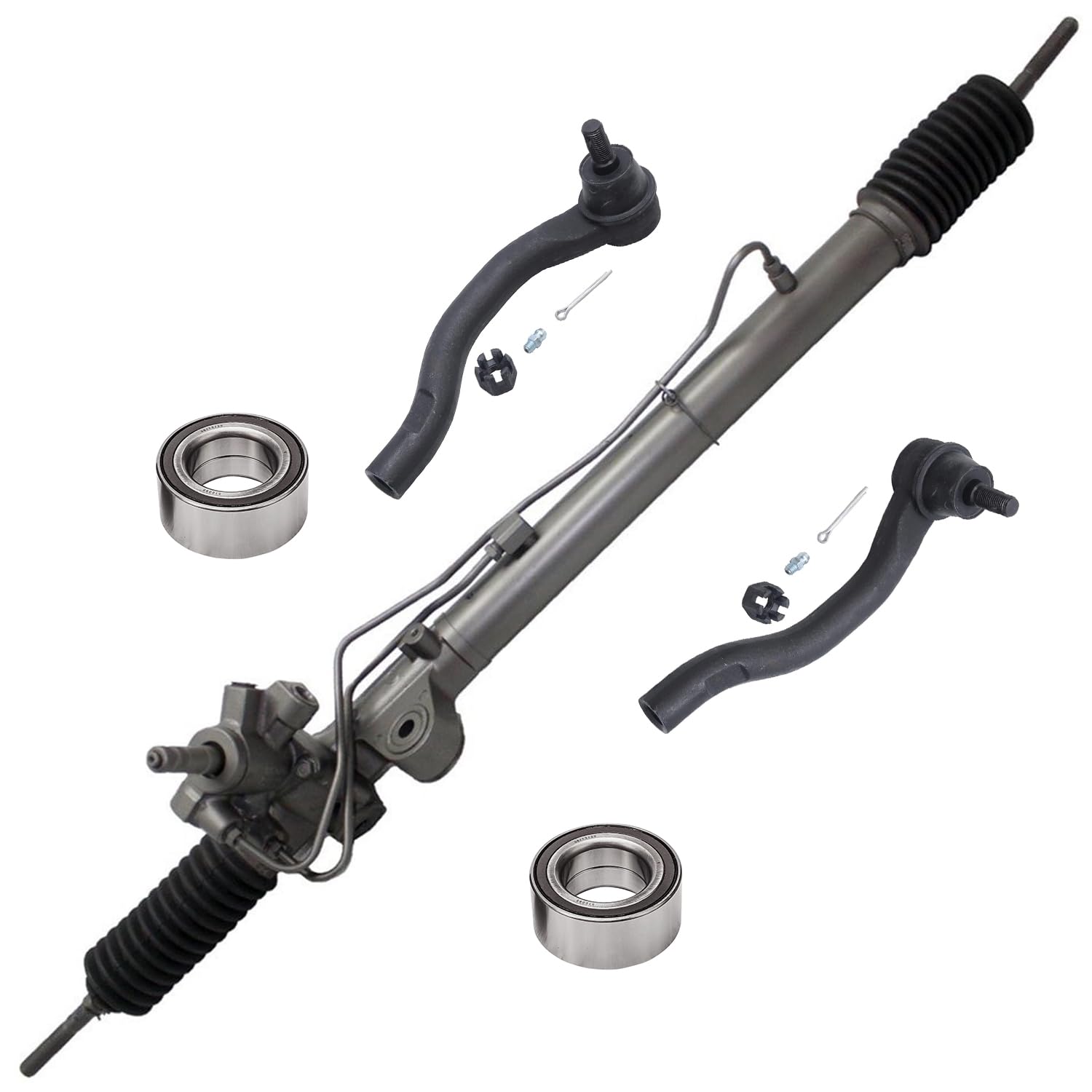 5pc Front Power Steering Rack and Pinion Wheel Bearings Tie Rods Suspension Kit