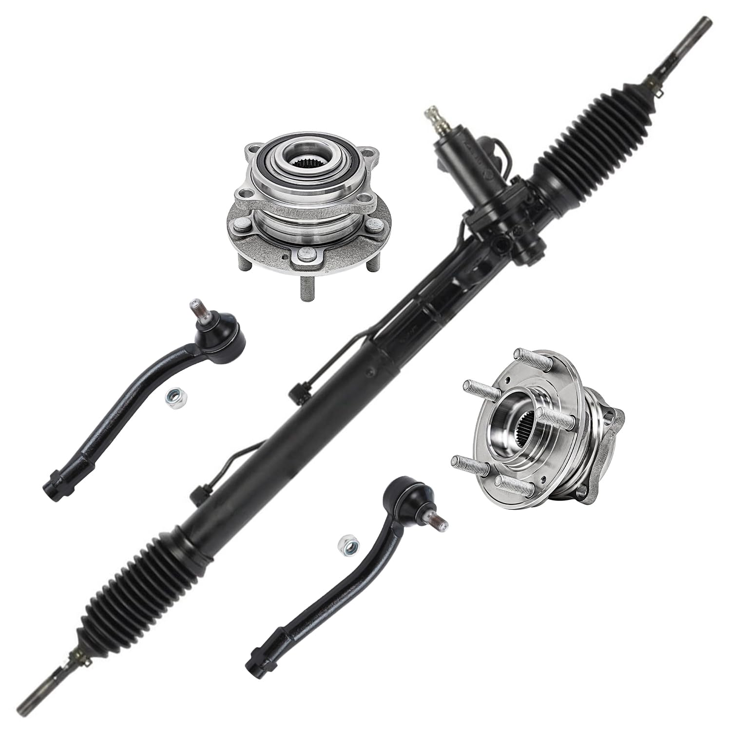 5pc Front Power Steering Rack and Pinion Outer Tie Rods Suspension Kit