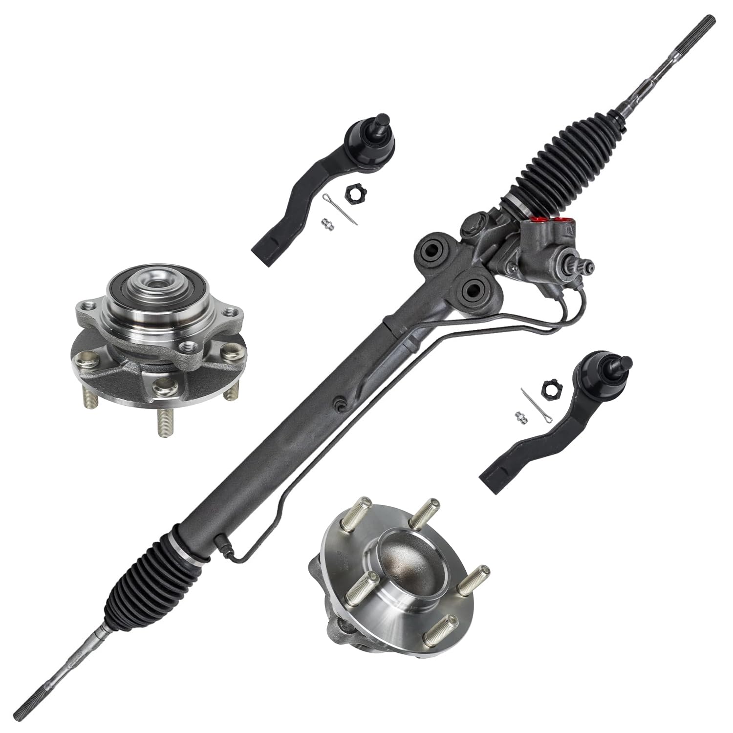 5pc Front Power Steering Rack and Pinion Wheel Hub and Bearings Suspension Kit