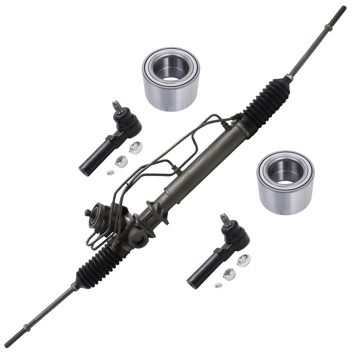 6pc Front Power Steering Rack and Pinion Wheel Bearings Tie Rods Suspension Kit