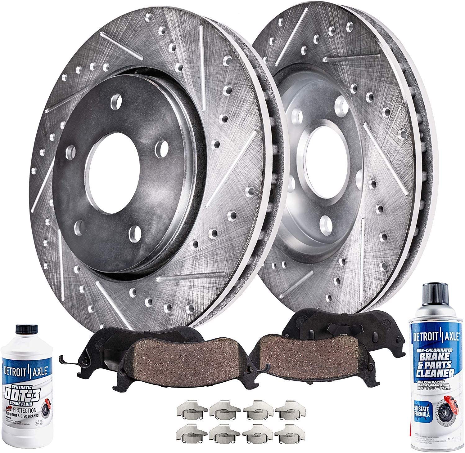 Detroit Axle 10pc Brake Kit – Front & Rear Drilled Rotors + Pads – For 2019-2021 Acura RDX