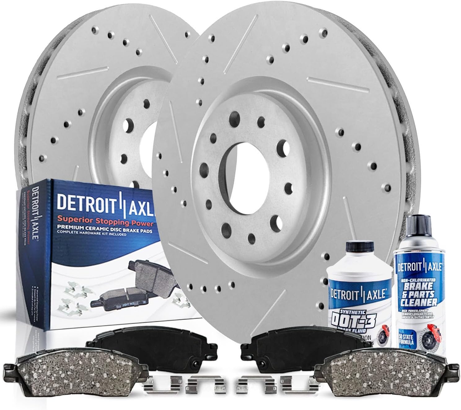 6pc Front Drilled Slotted Rotors and Ceramic Brake Pads Kit