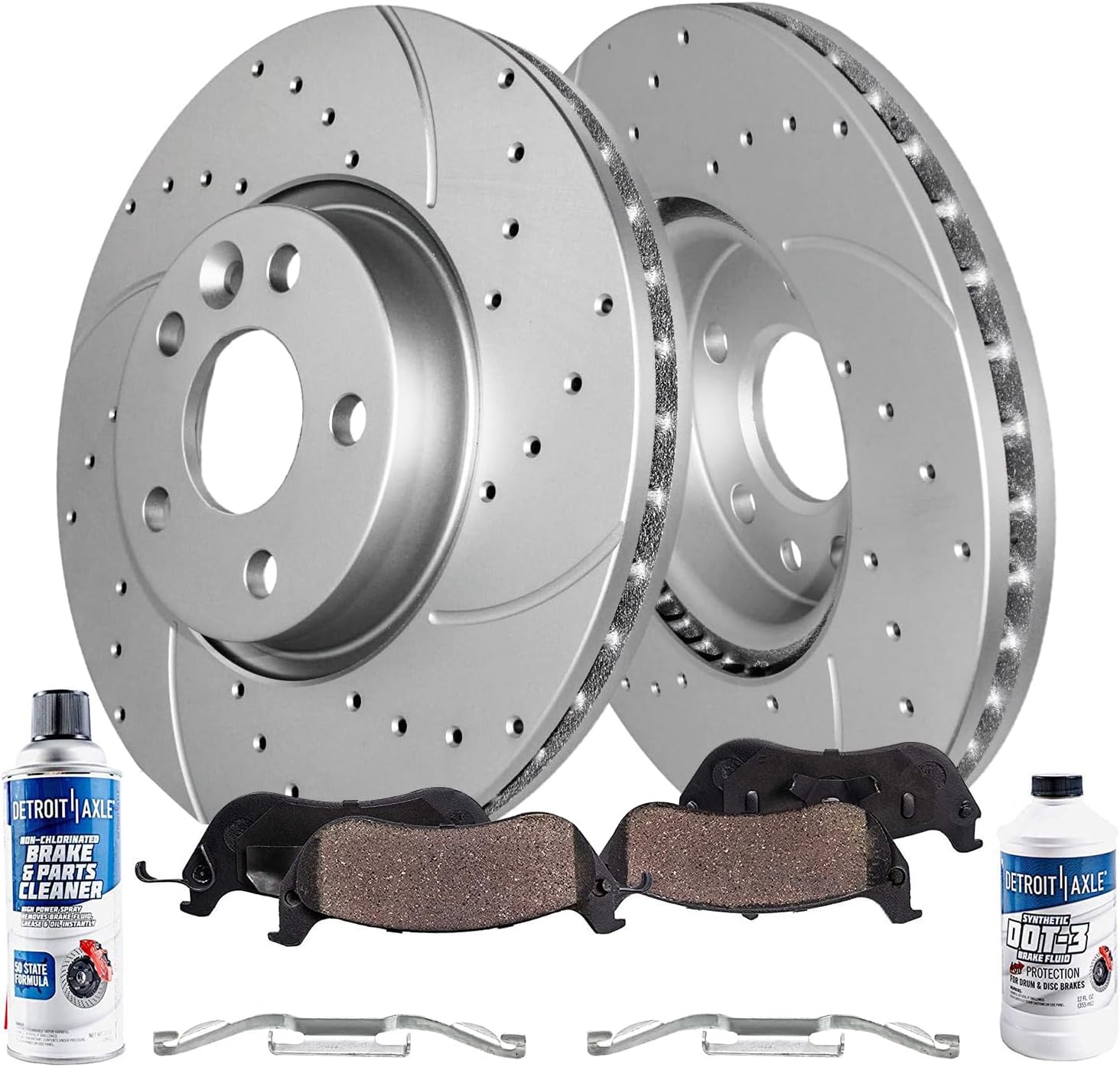 6pc Front Drilled Slotted Rotors and Ceramic Brake Pads Kit