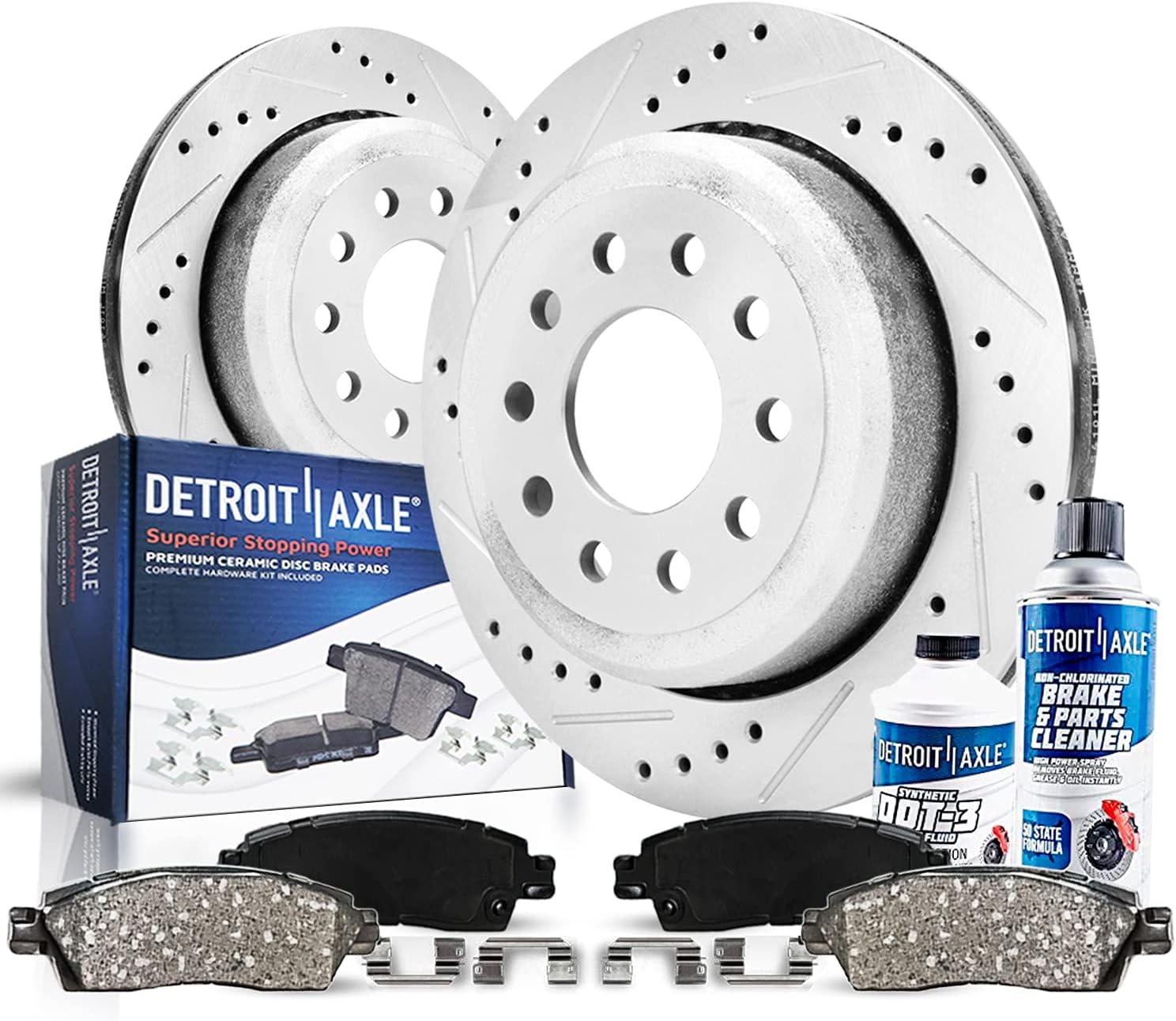6pc Front Drilled Slotted Rotors and Ceramic Brake Pads Kit