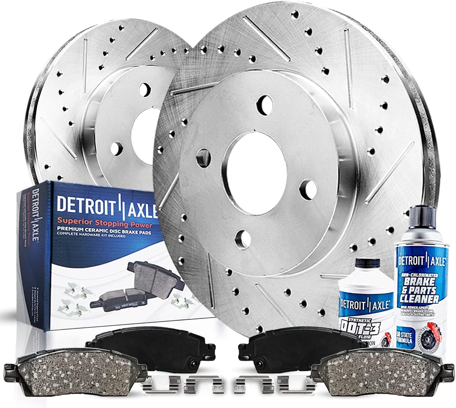 6pc Front Drilled Slotted Rotors and Ceramic Brake Pads Kit