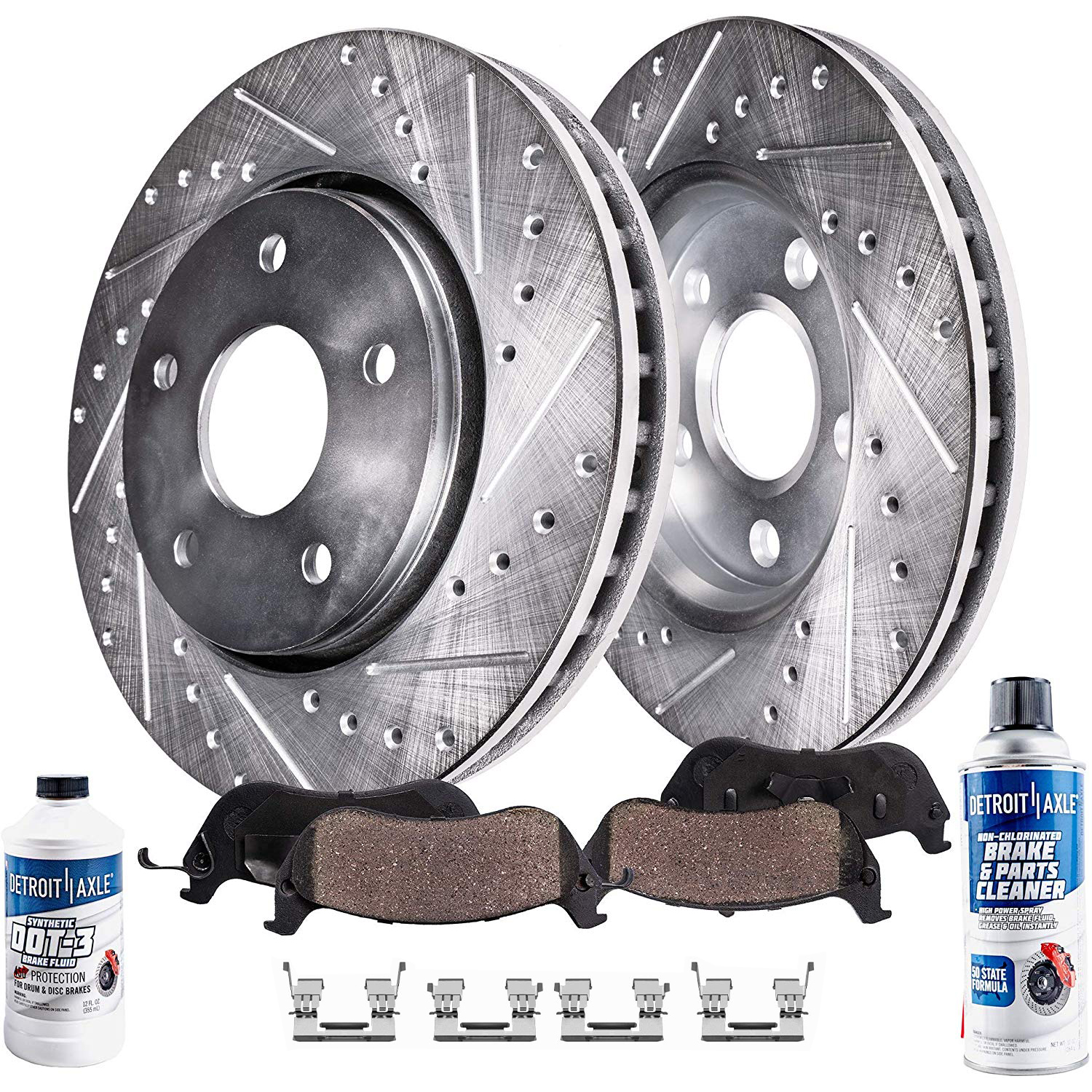 6pc Front Drilled Slotted Rotors and Ceramic Brake Pads Kit